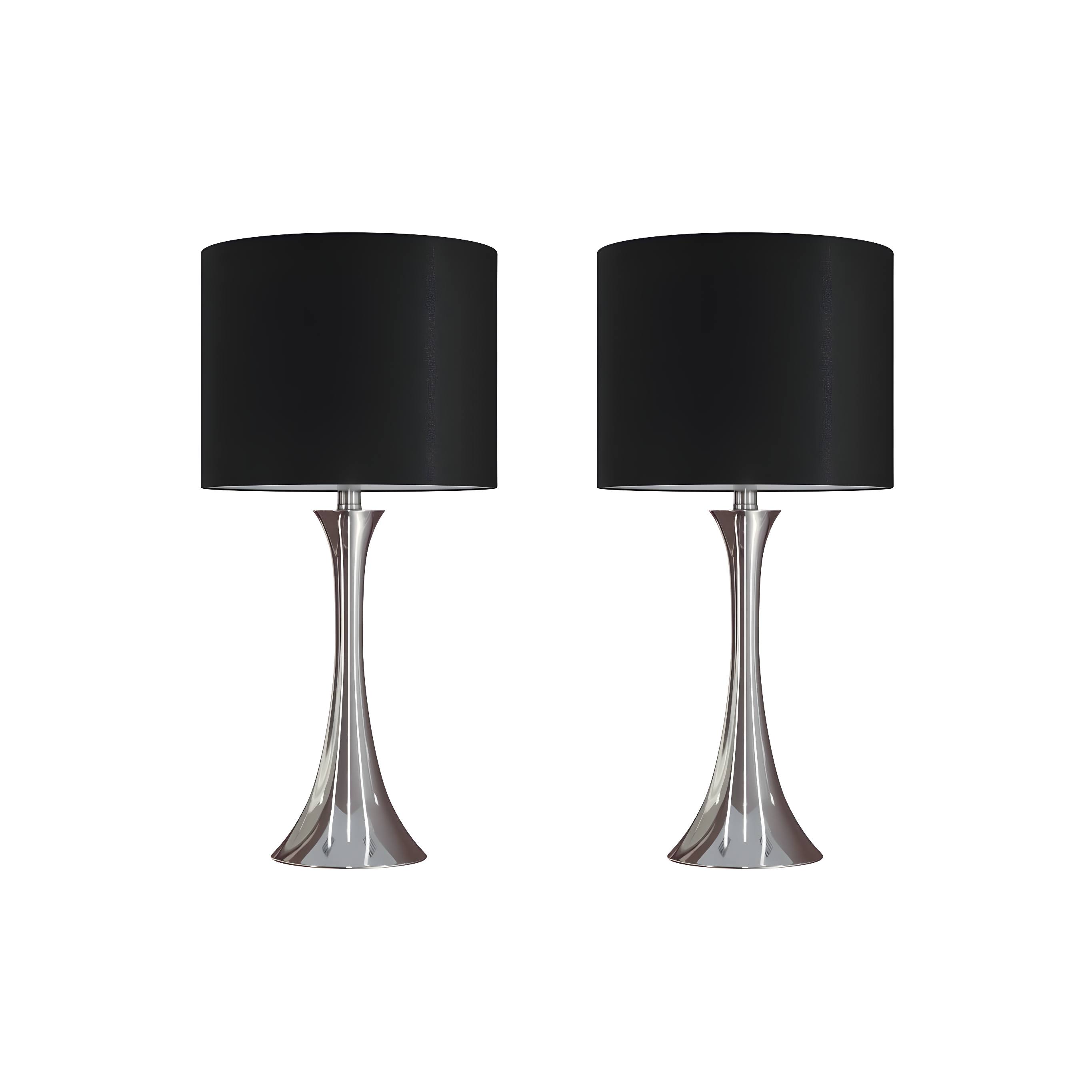 LumiSource (Set of 2) Lenuxe 24" Contemporary Metal Table Lamps Polished Nickel with Black Silk-like Shade from Grandview Gallery
