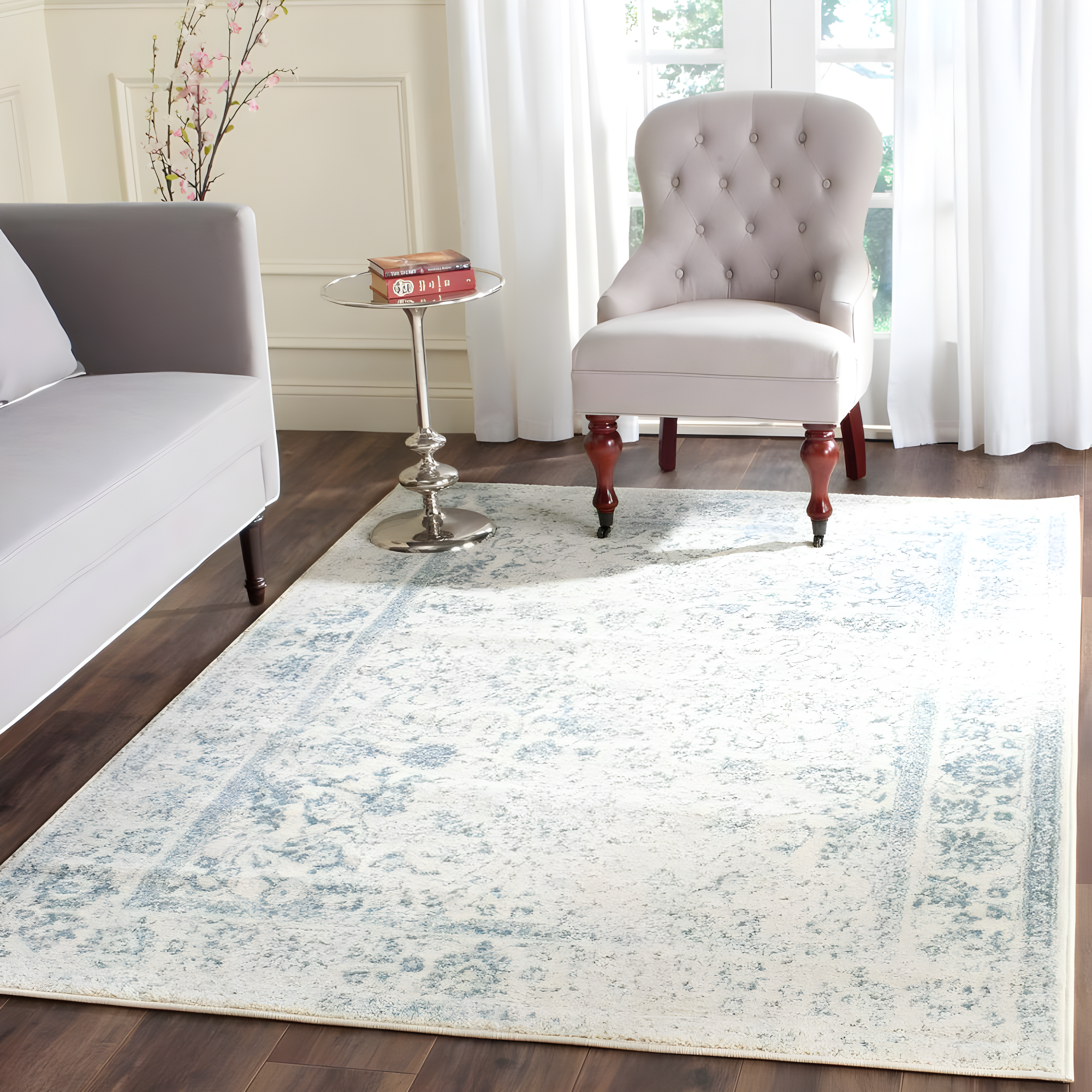 Adirondack ADR109 Machine Made Indoor Area Rug - Ivory/Slate - 6'x6' - Safavieh