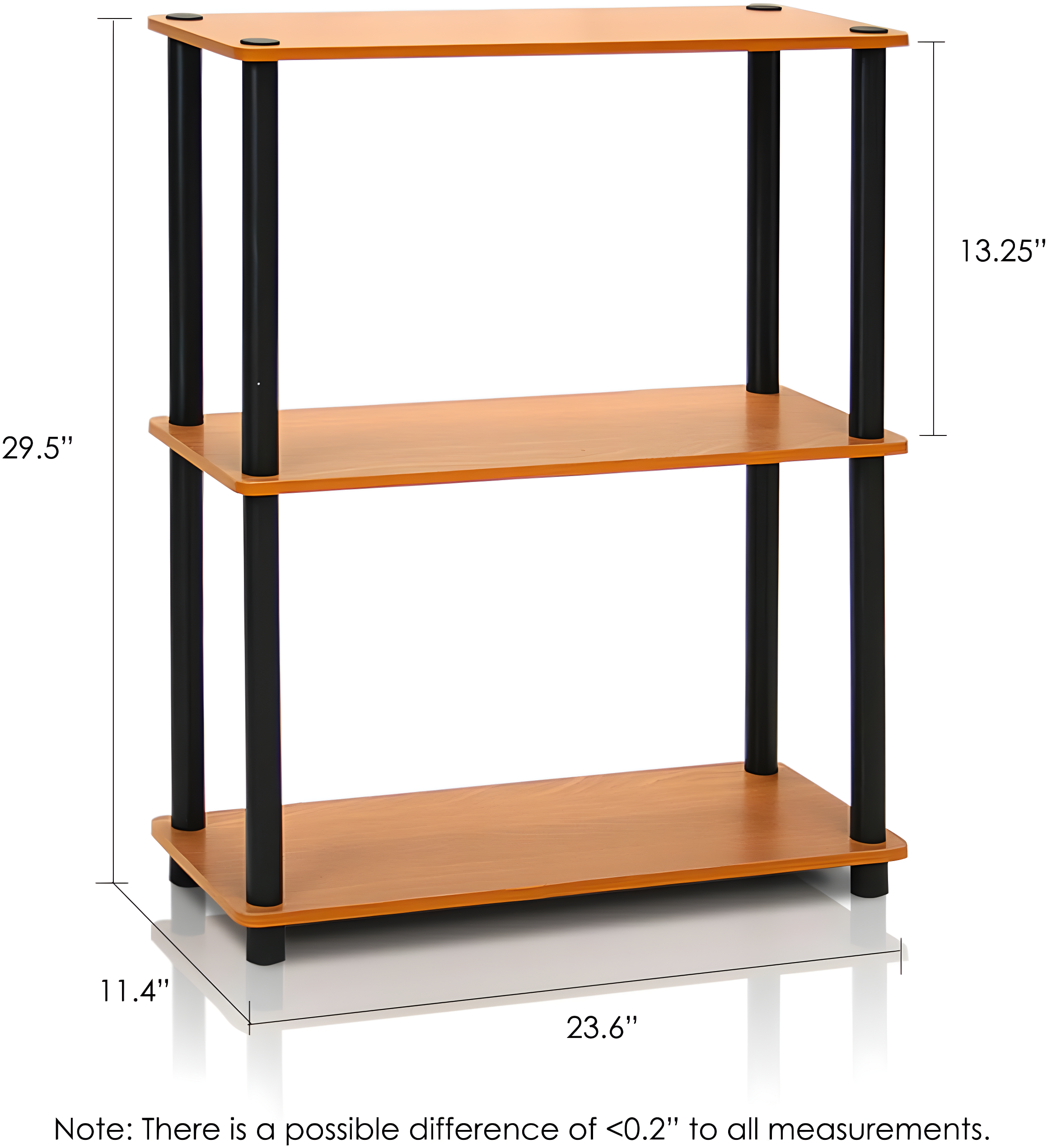 Furinno Durable 23.6"W x 11.6"D x 29.5"H 3-Shelf Freestanding Shelving Unit, Light Cherry and Black