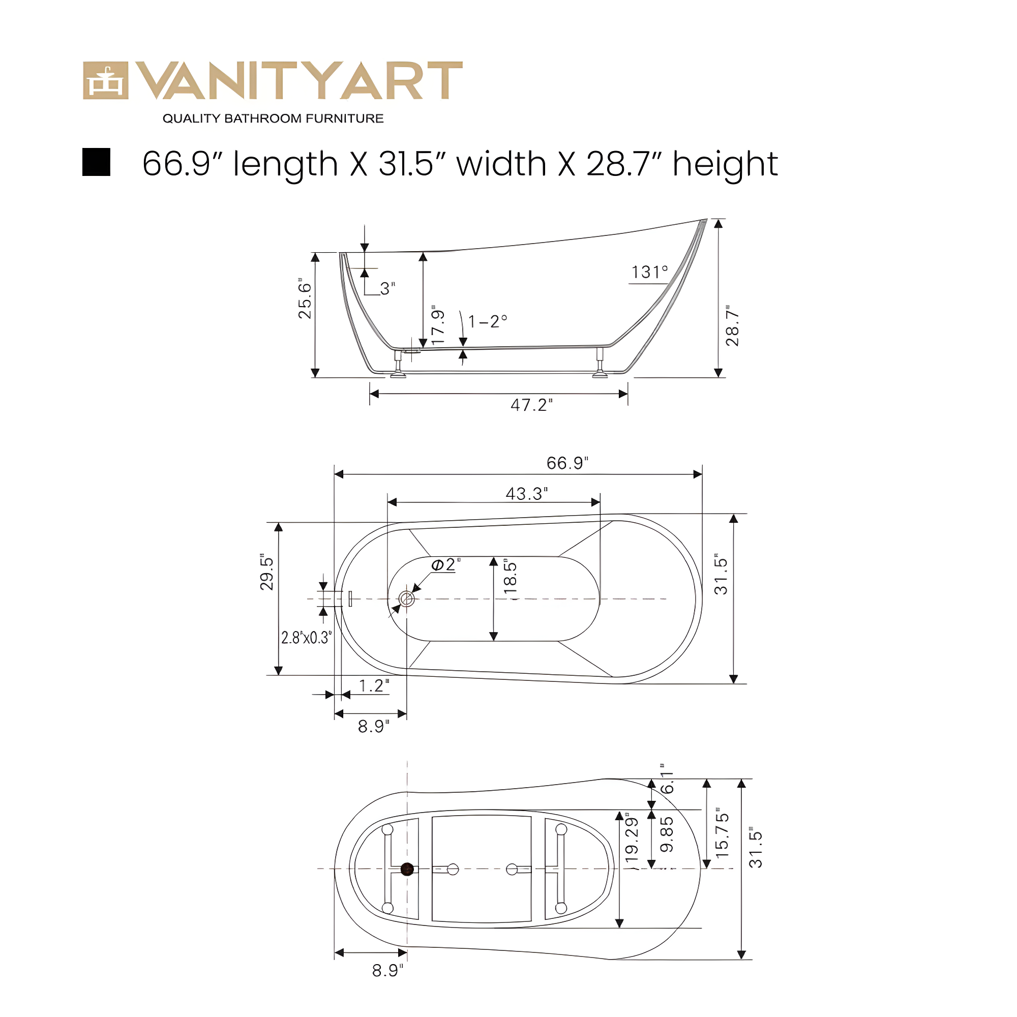 Cora 67" x 32" Freestanding Acrylic Bathtub