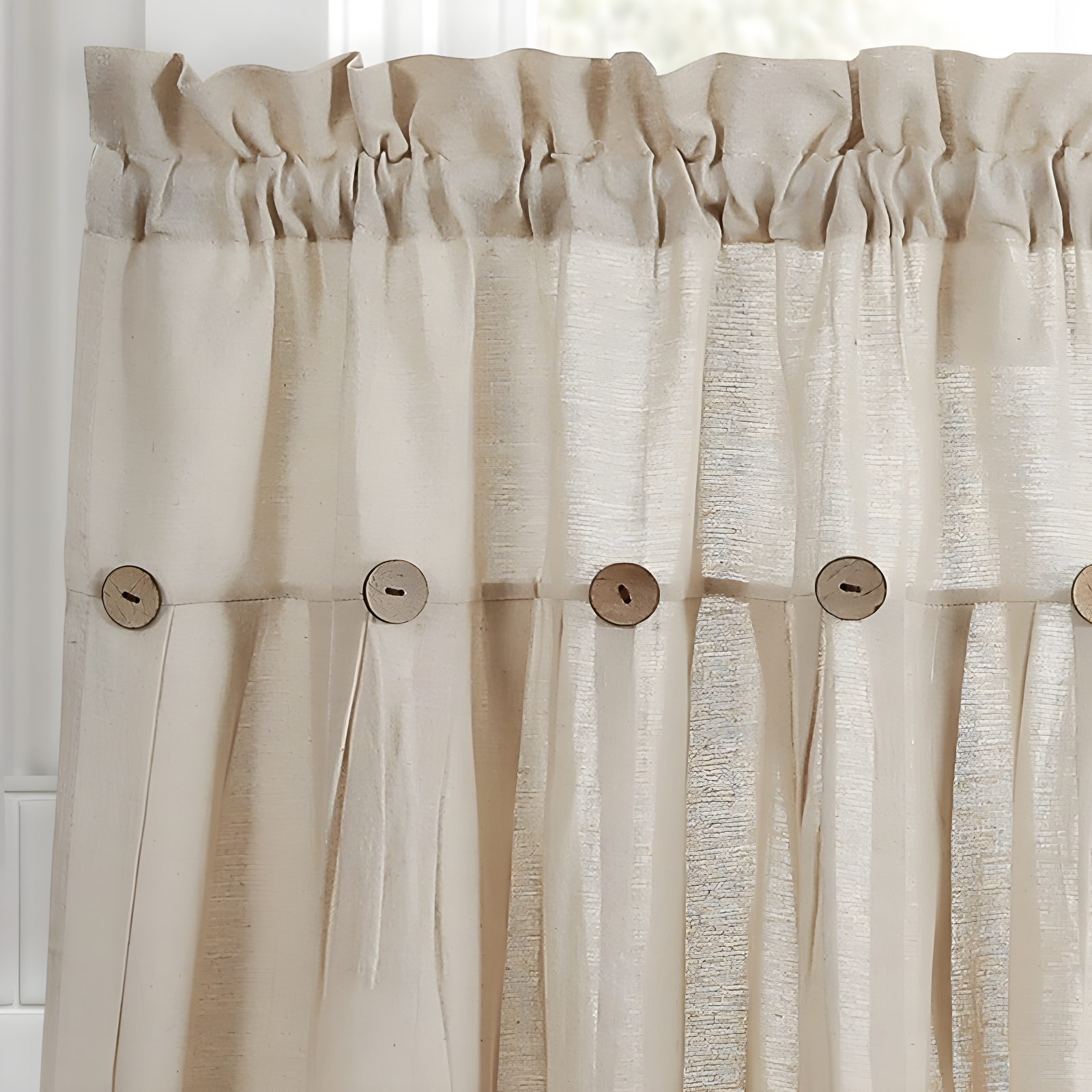 Lush Decor Linen Button Cotton Blend Tailored 29'' W Cafe Curtain (Set of 2)