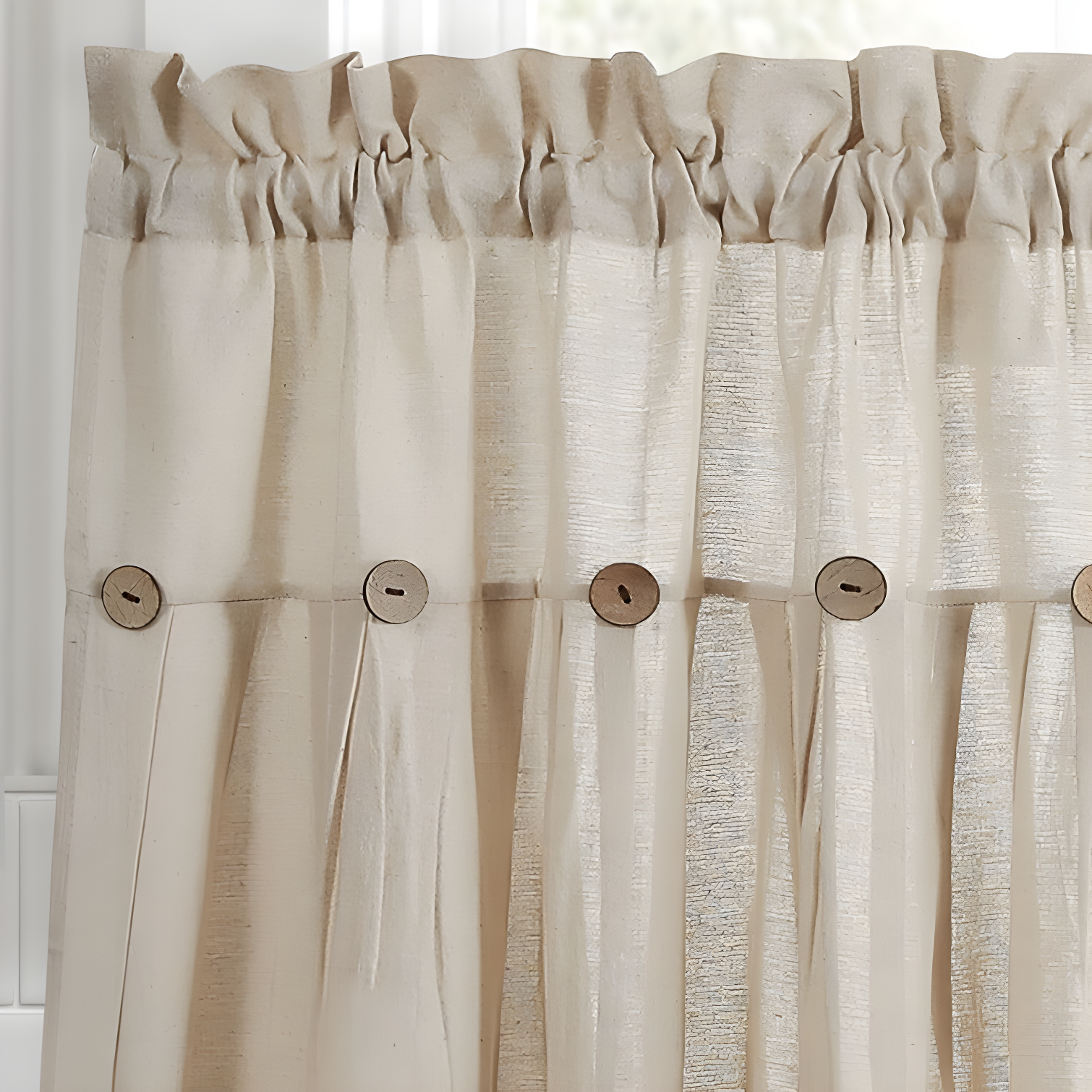 Lush Decor Linen Button Cotton Blend Tailored 29'' W Cafe Curtain (Set of 2)