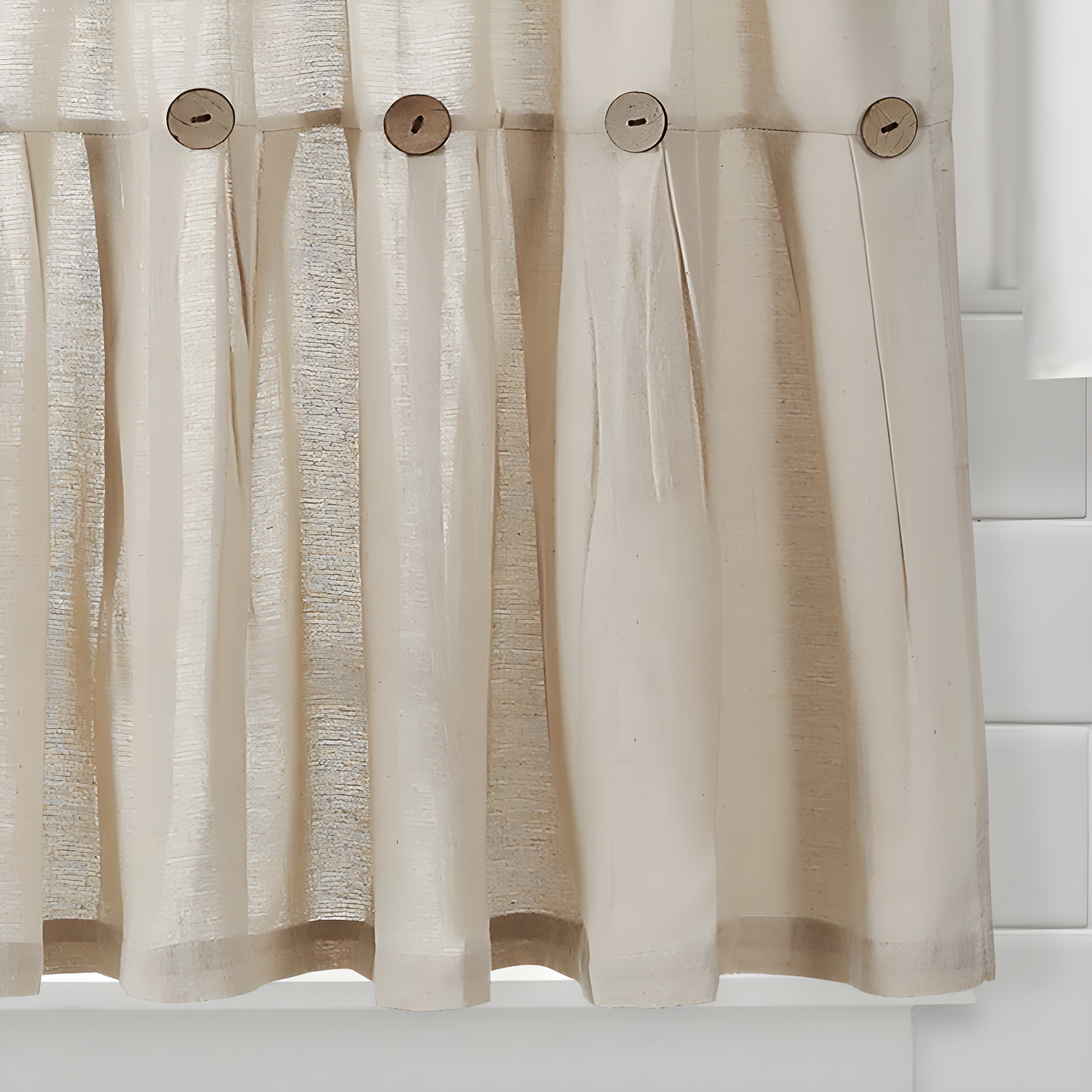 Lush Decor Linen Button Cotton Blend Tailored 29'' W Cafe Curtain (Set of 2)
