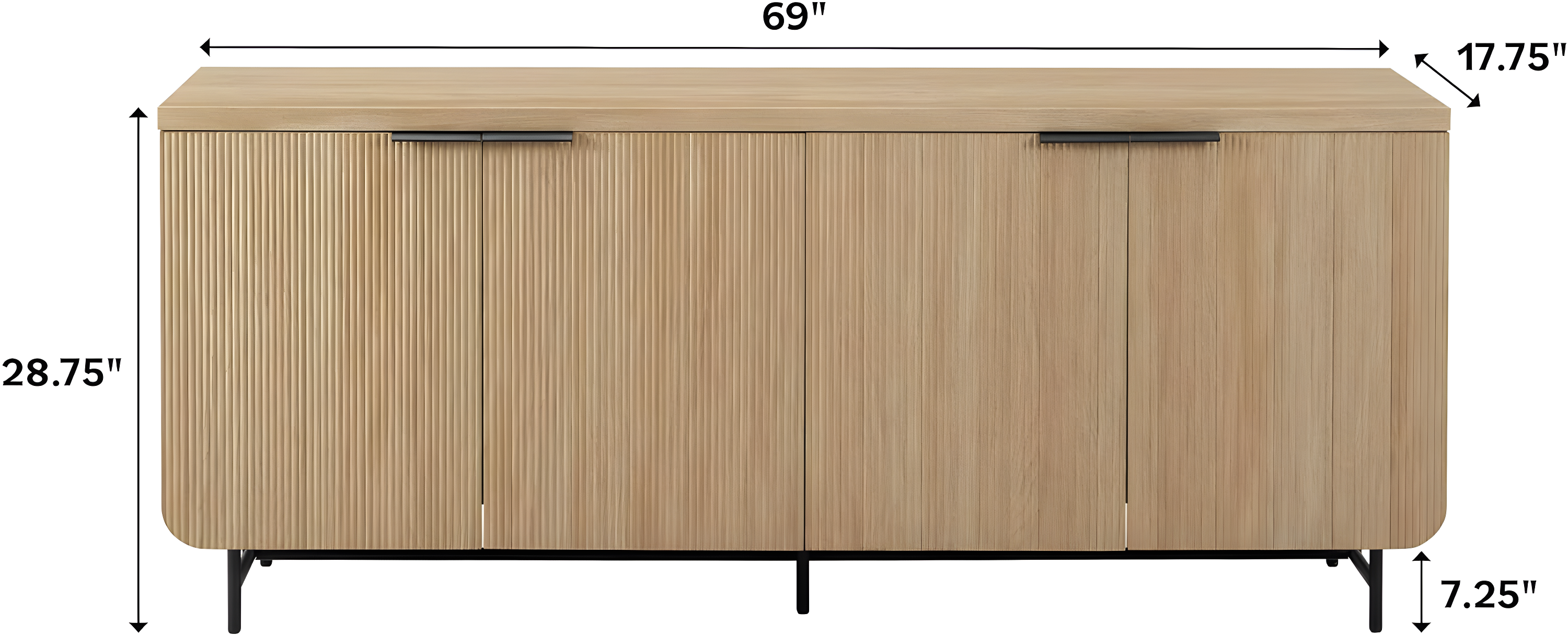 Walker Edison 69” Scandinavian 4-Door Reeded-Front Sideboard, Black & Coastal Oak