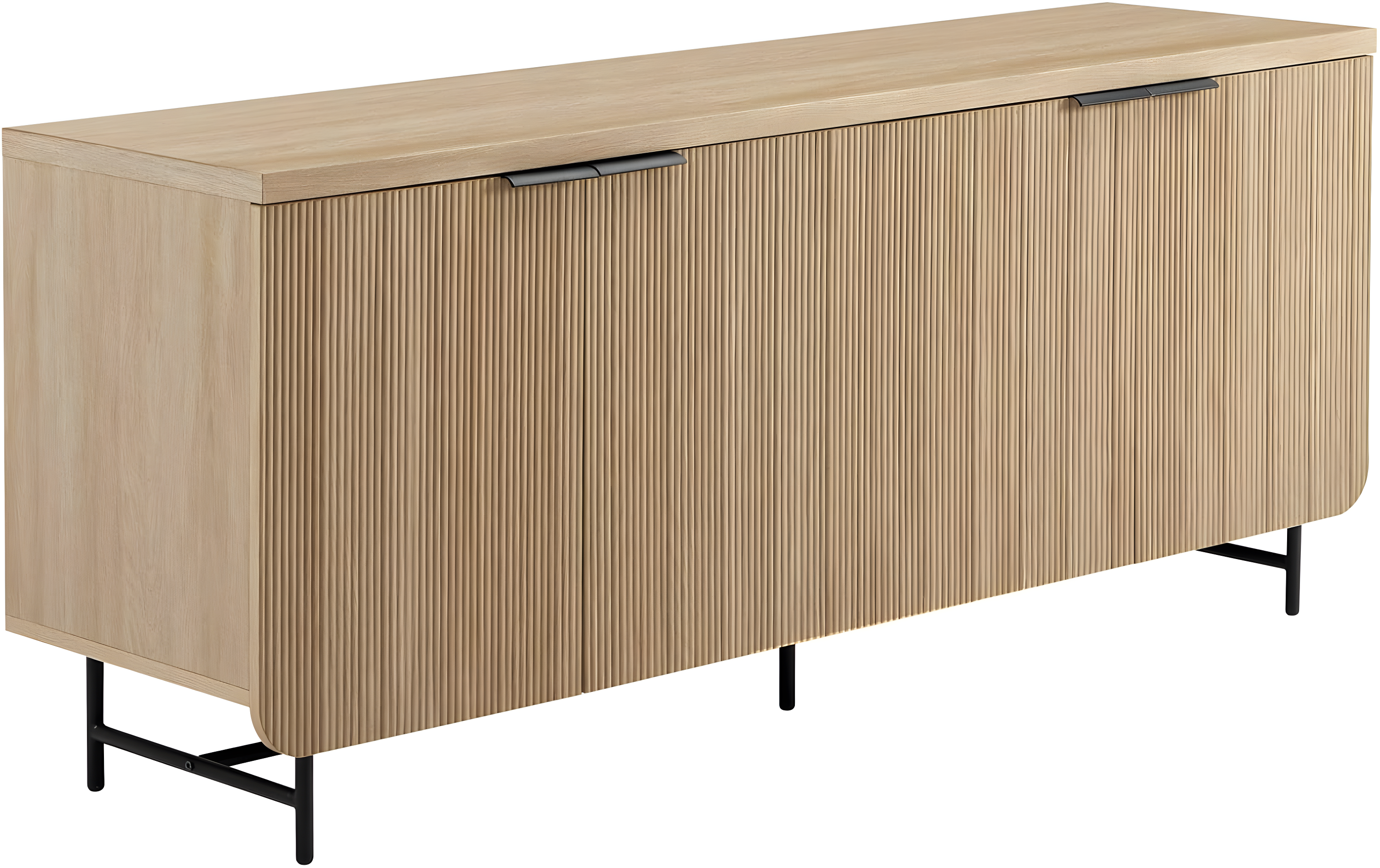 Walker Edison 69” Scandinavian 4-Door Reeded-Front Sideboard, Black & Coastal Oak
