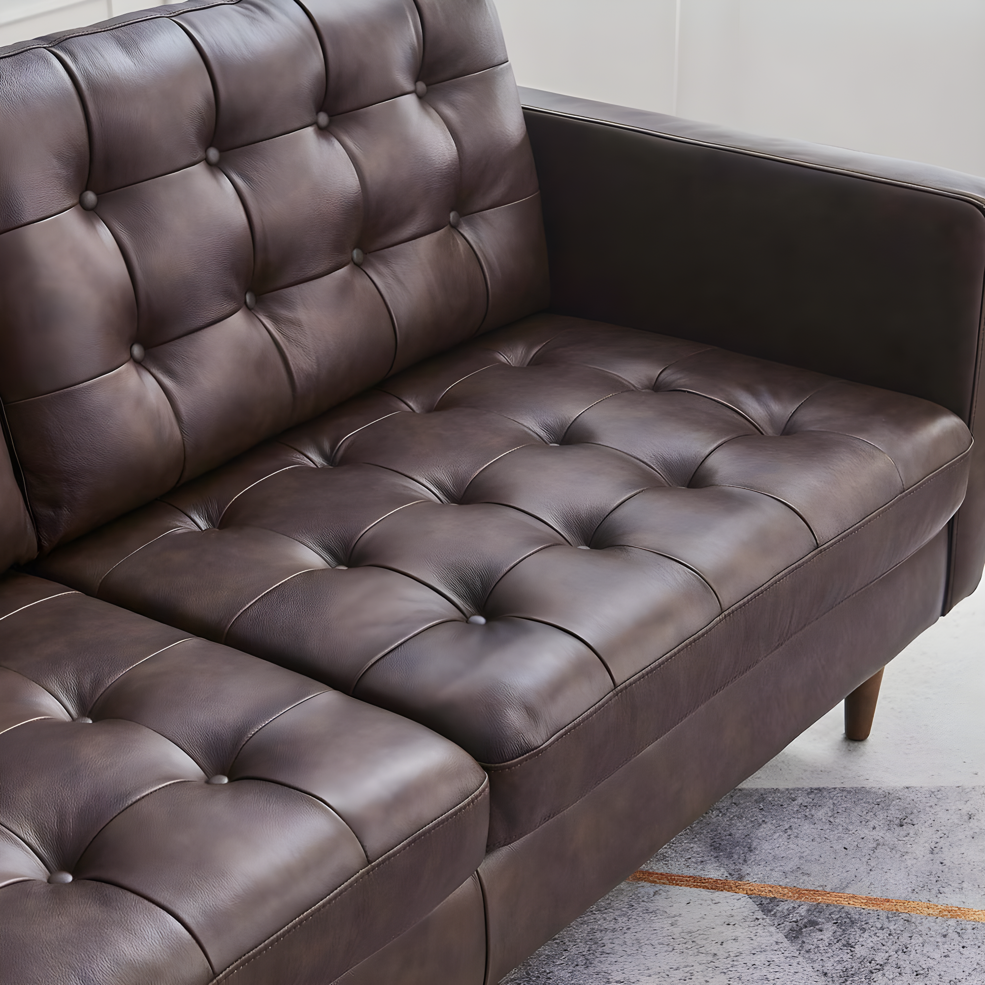Exalt Tufted Vegan Leather Sofa-EEI-6099-BRN