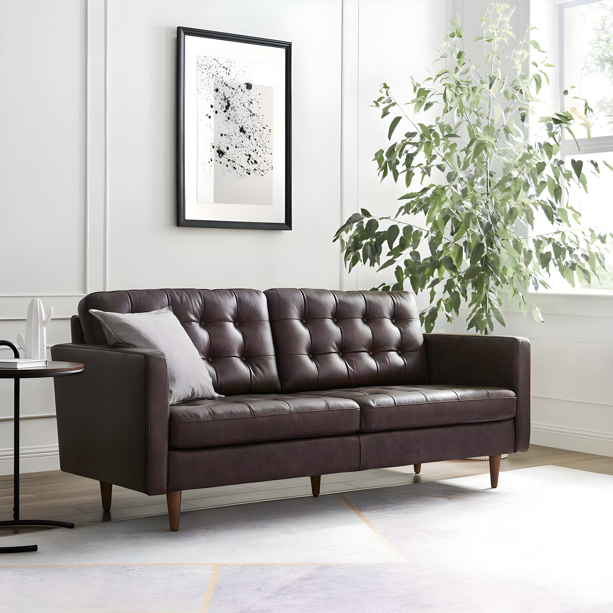 Exalt Tufted Vegan Leather Sofa-EEI-6099-BRN