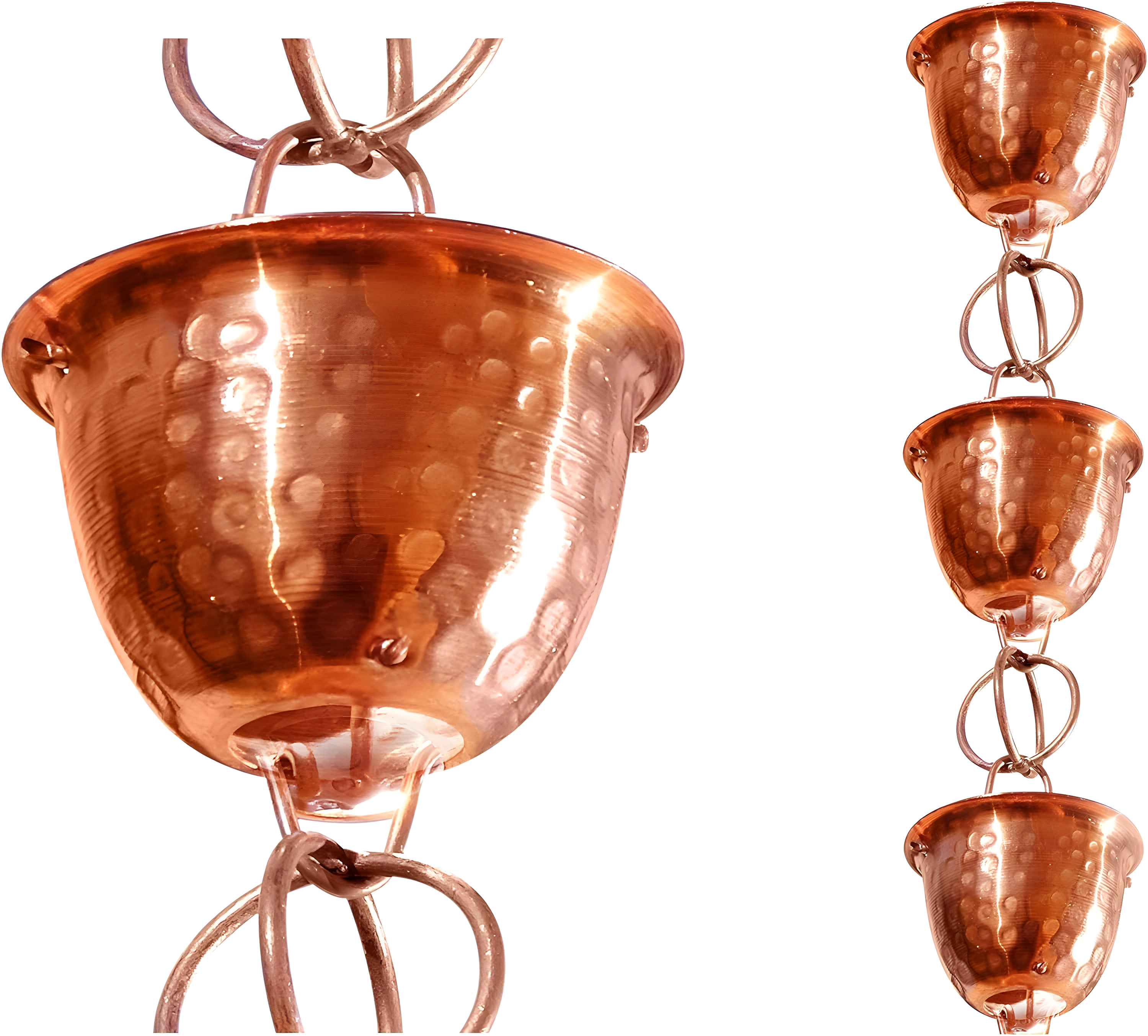 Monarch Rain Chains Pure Copper Hammered Cup Rain Chain Replacement Downspout for Gutters