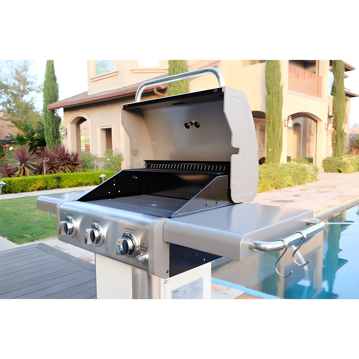 Kenmore 3-Burner Propane Gas Grill with Foldable Side Tables for Outdoor BBQ