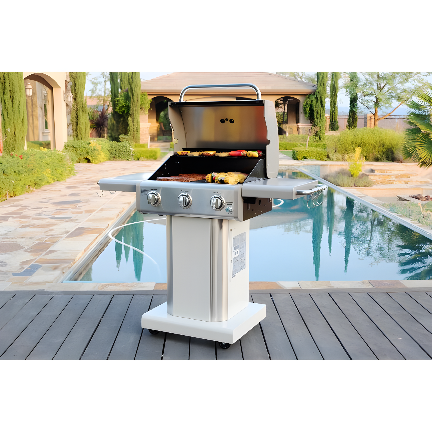 Kenmore 3-Burner Propane Gas Grill with Foldable Side Tables for Outdoor BBQ
