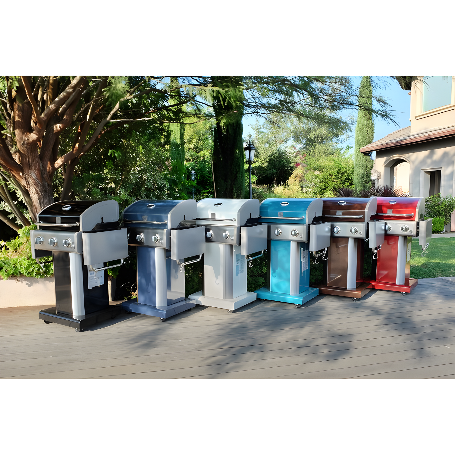 Kenmore 3-Burner Propane Gas Grill with Foldable Side Tables for Outdoor BBQ