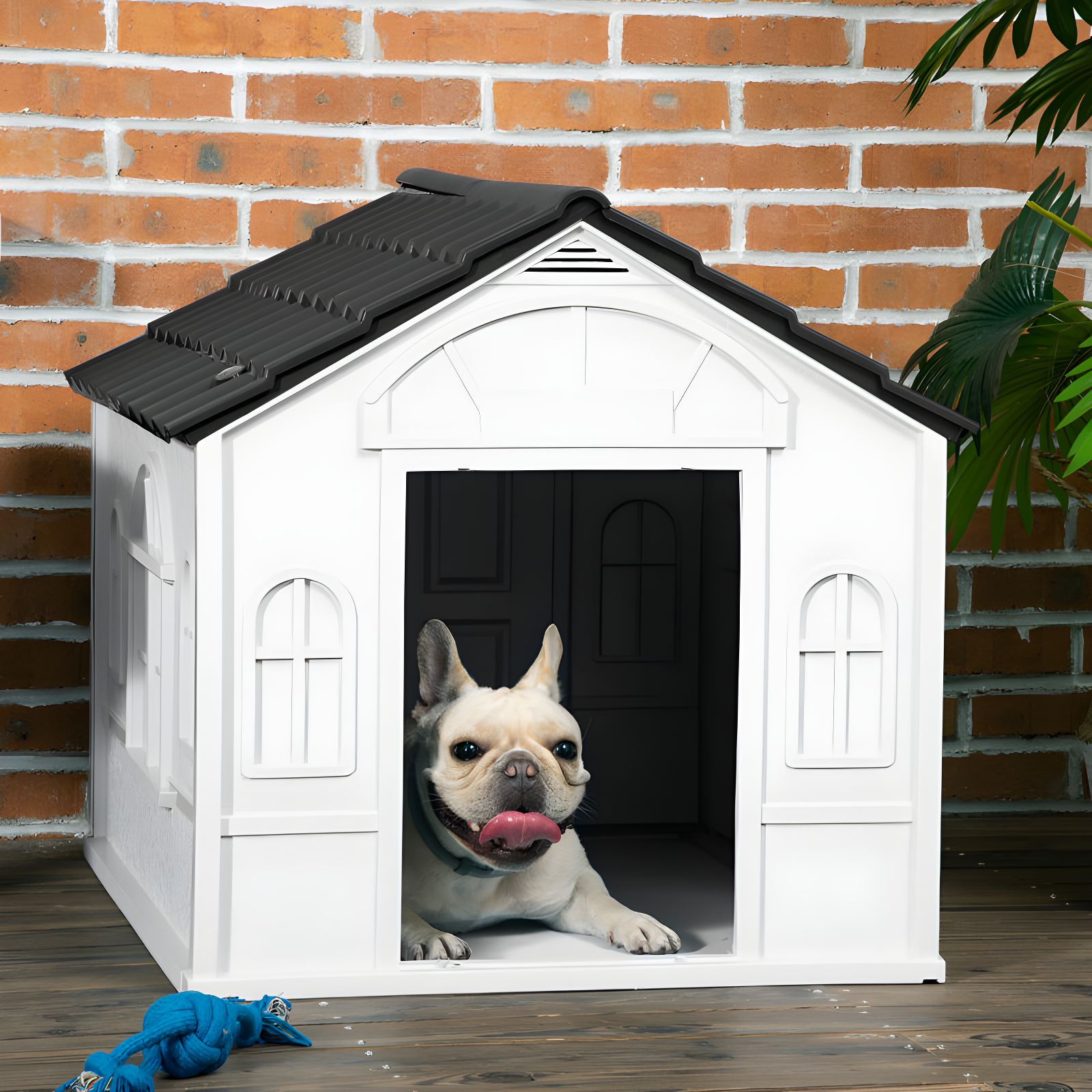 Plastic Dog House with Door Indoor Outdoor Waterproof Puppy Shelter