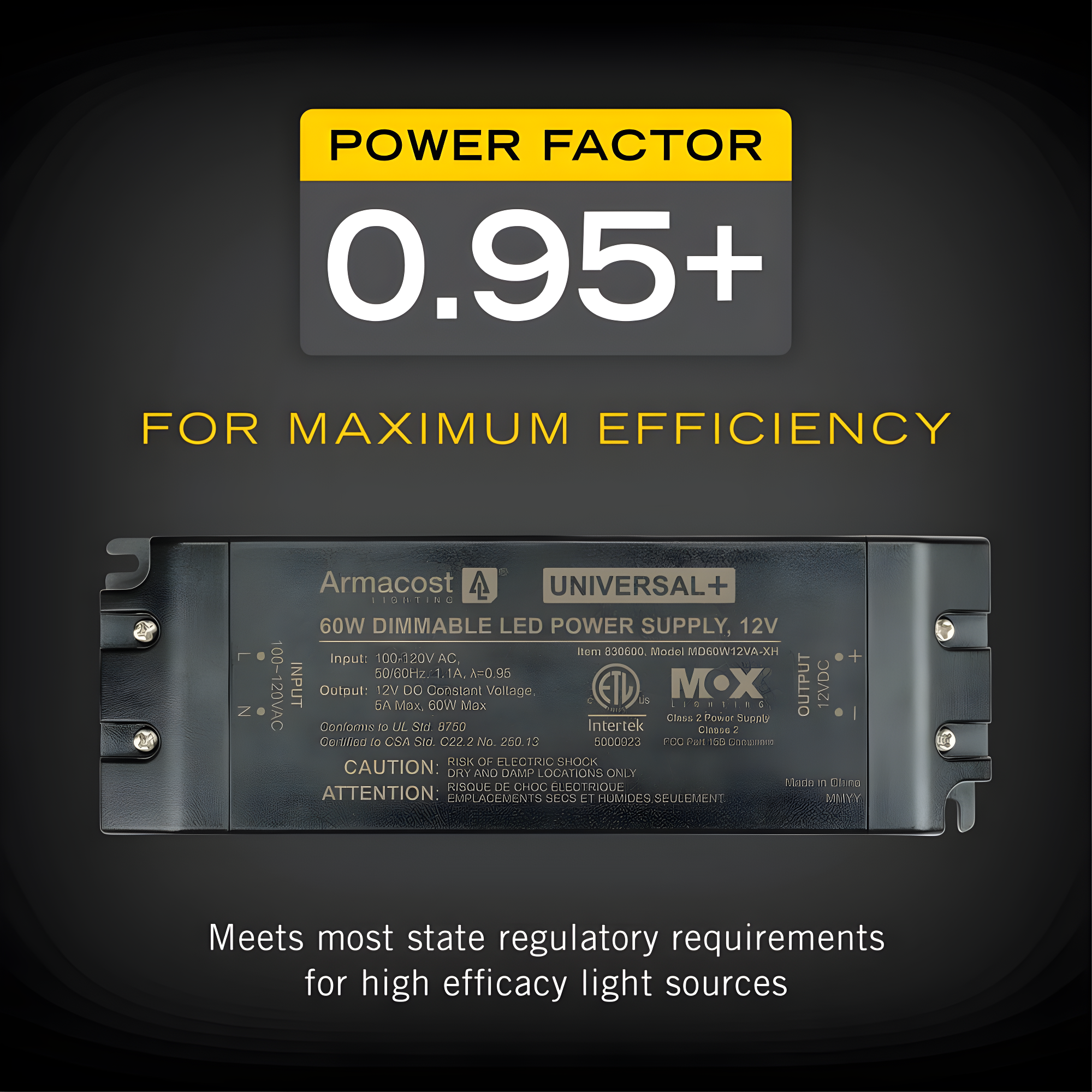 Armacost Lighting Universal+ Dimmable LED Driver 12V DC, 60W Electronic Transformer ELV/MLV/TRIAC 830600