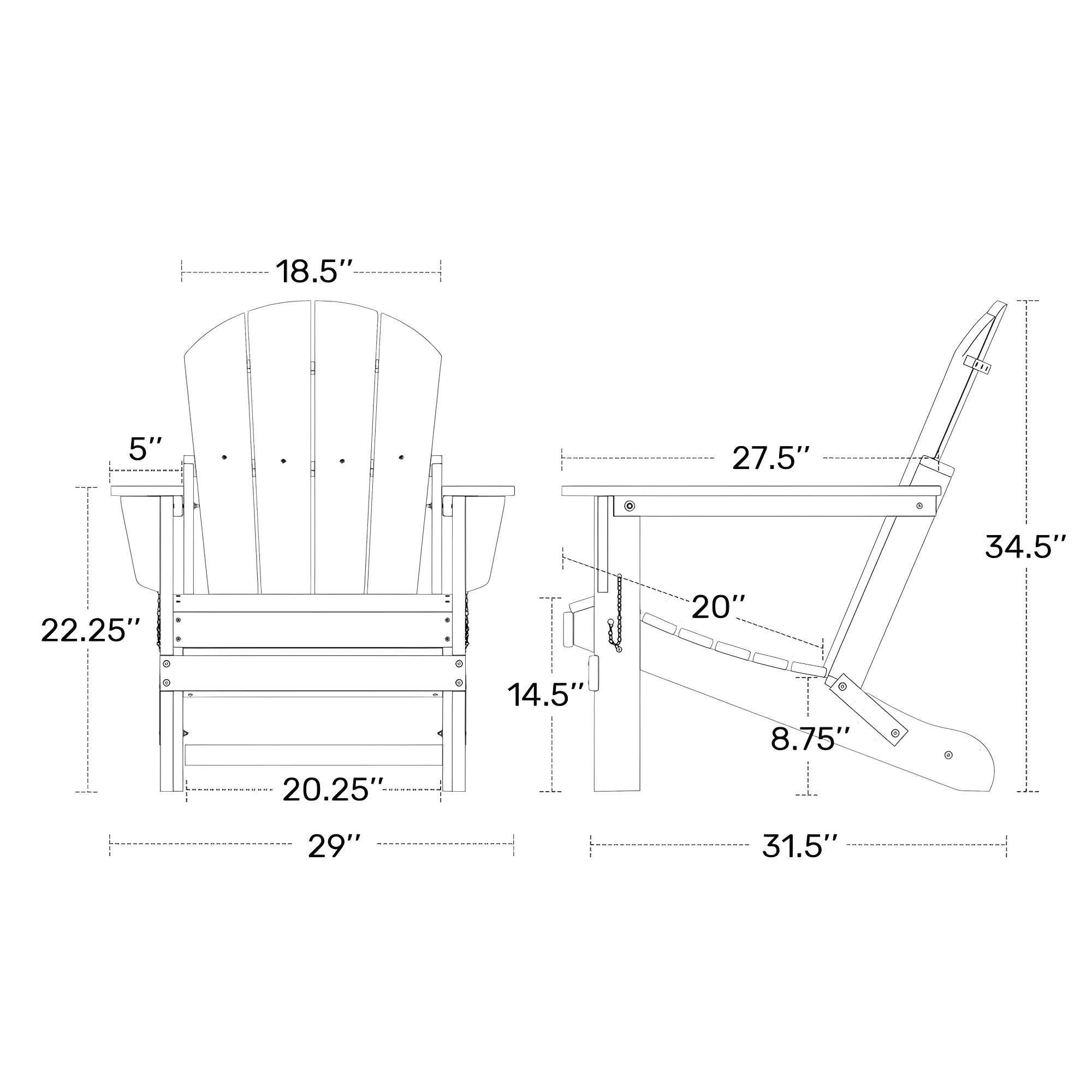 Westin Outdoor Braxton Folding Plastic Adirondack Chair - Black (Set of 2)