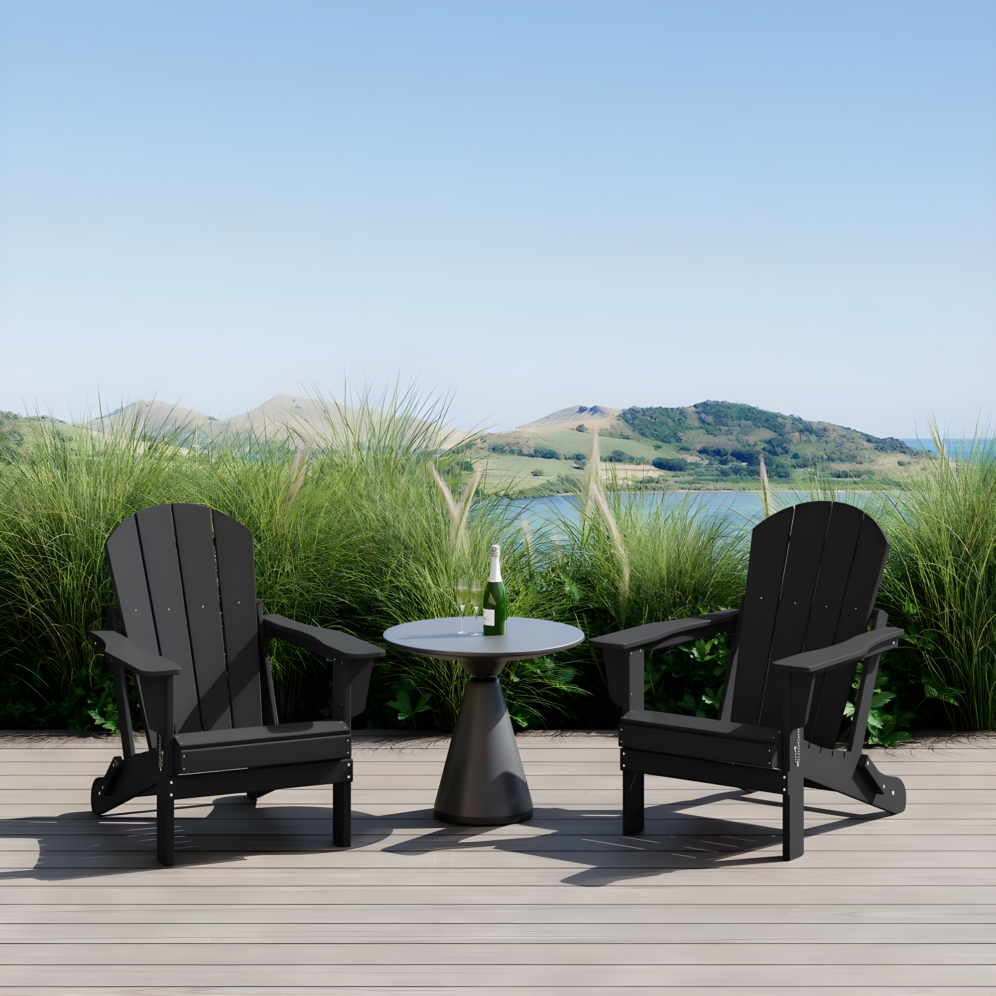 Westin Outdoor Braxton Folding Plastic Adirondack Chair - Black (Set of 2)