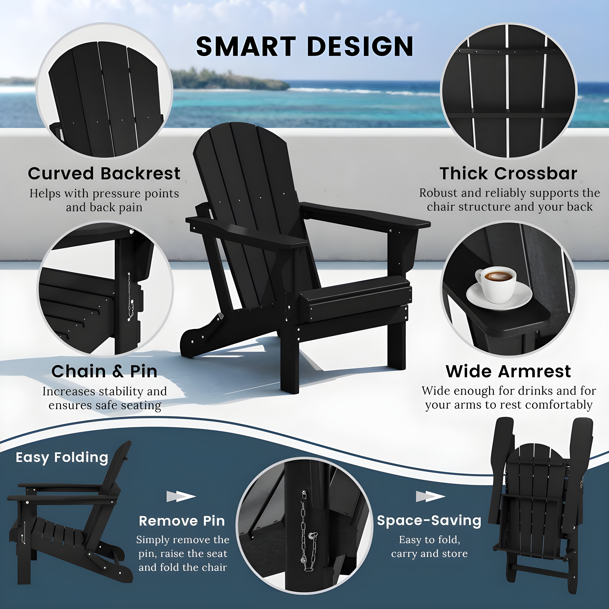 Westin Outdoor Braxton Folding Plastic Adirondack Chair - Black (Set of 2)