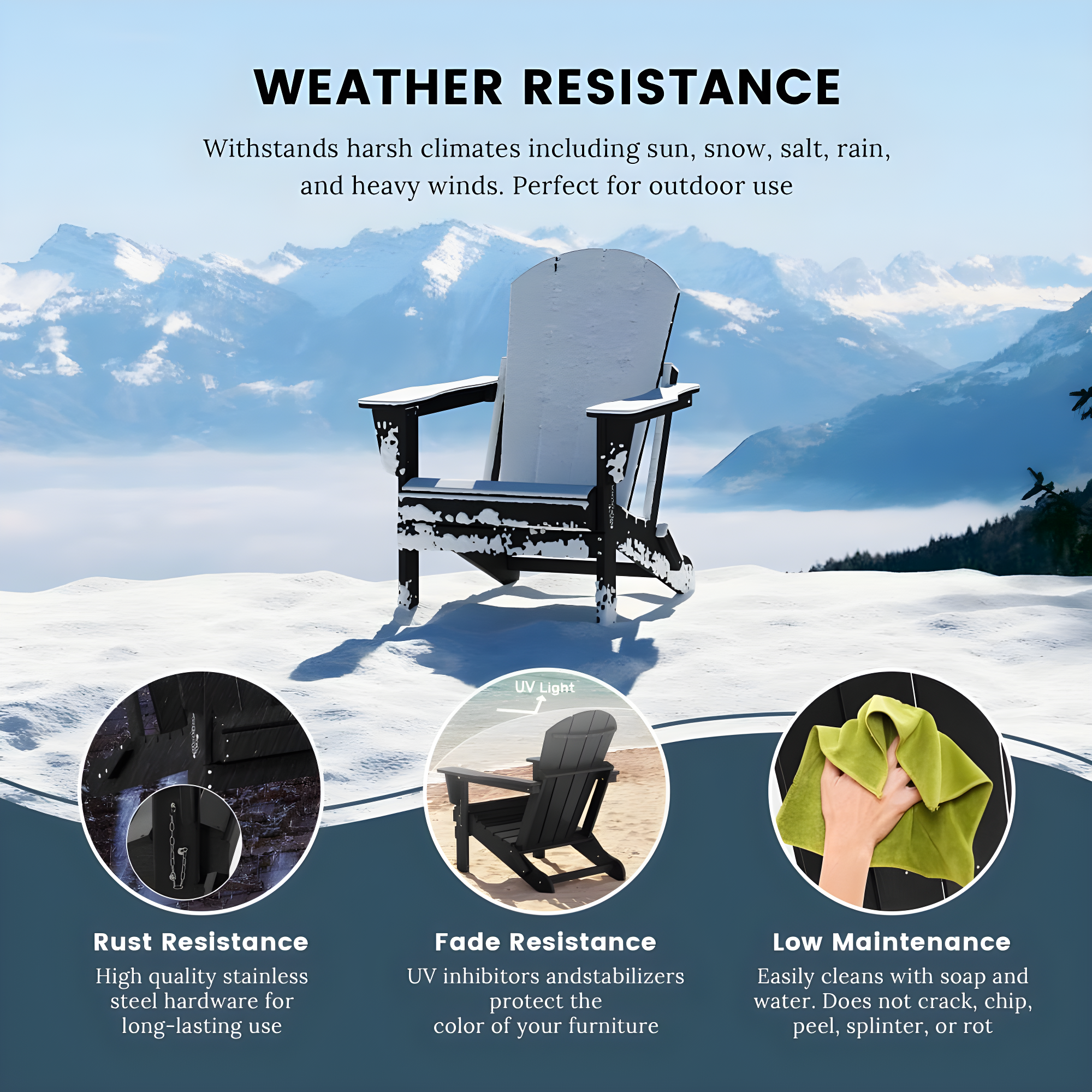 Westin Outdoor Braxton Folding Plastic Adirondack Chair - Black (Set of 2)
