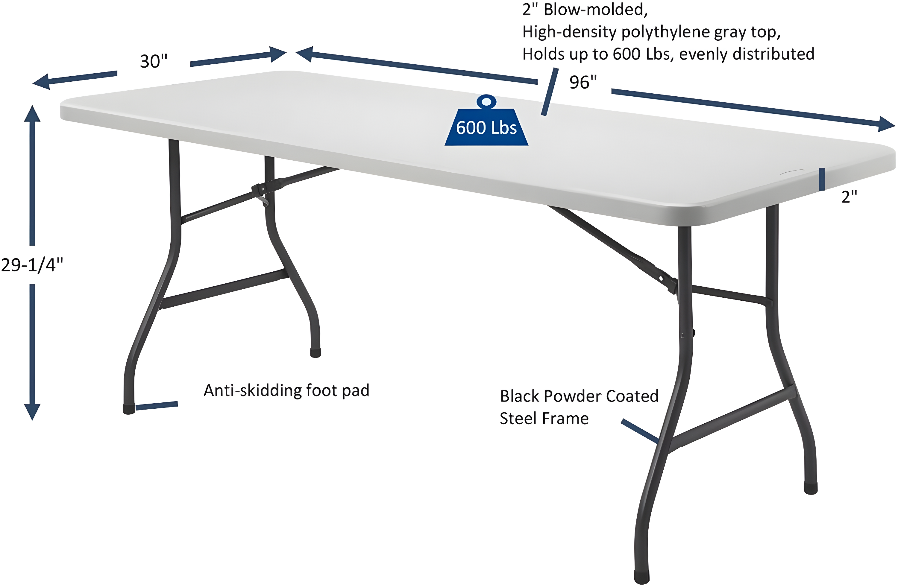 Lorell Ultra-Lite Folding Table - Powder Coated Base X 96" Table Top Width X 30" Table Top Depth - 29.25" Height - Platinum, Gray | Wayfair