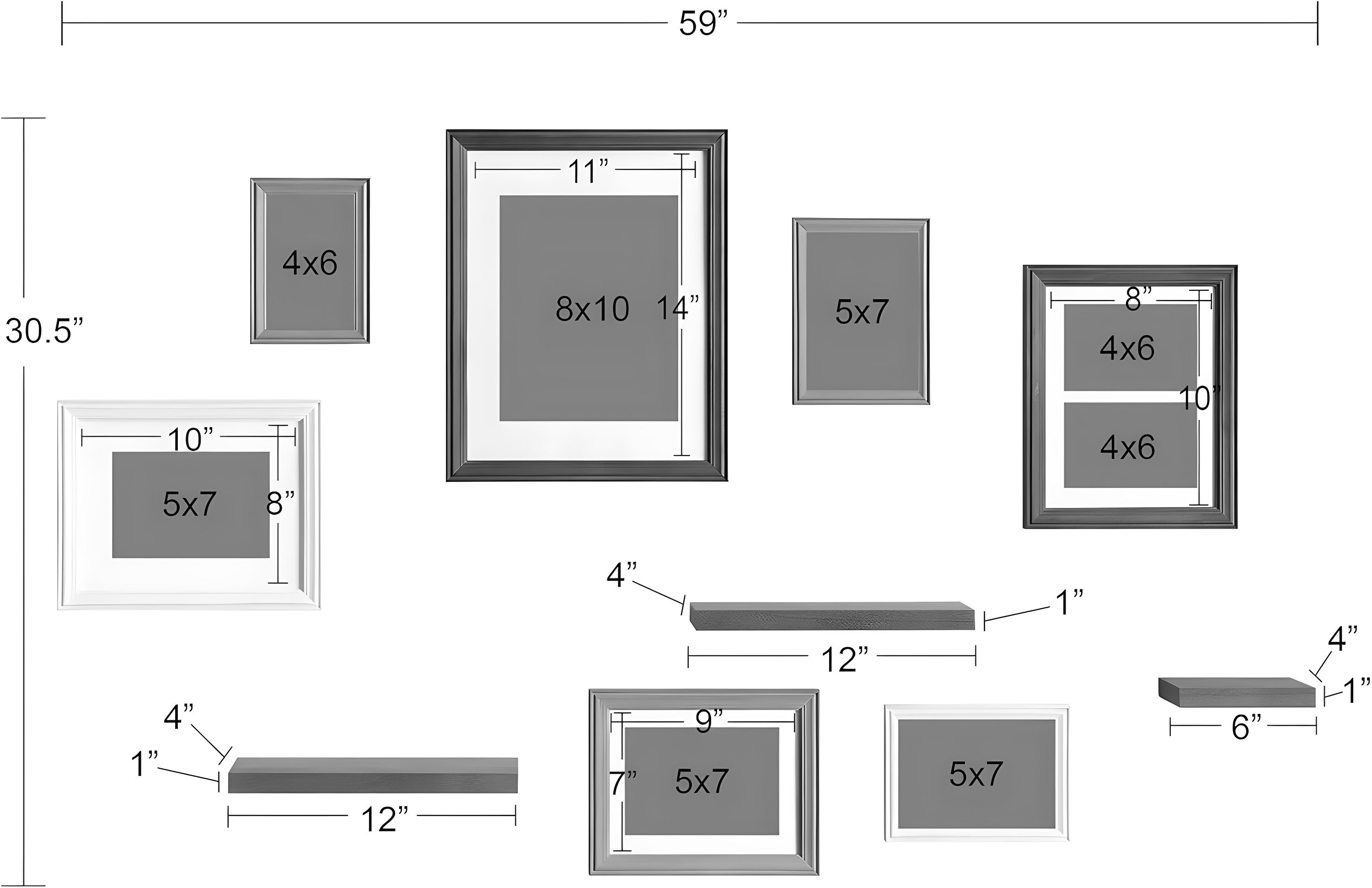 10pc Bordeaux Frame Box Set Gray/Brown - Kate & Laurel All Things Decor