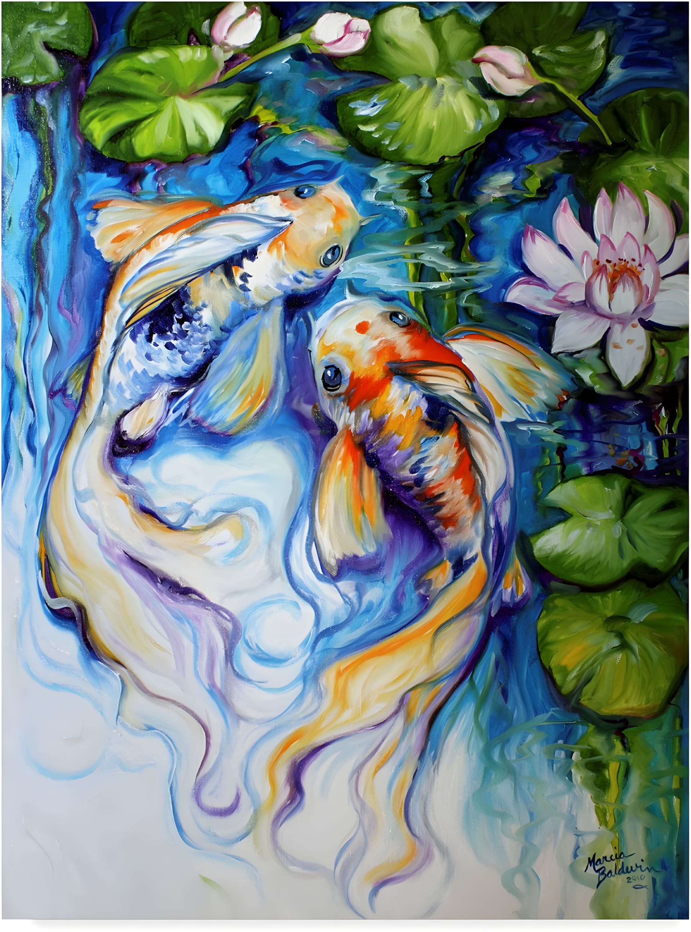 Trademark Fine Art Marcia Baldwin " Koi Koi And Lily " by Marcia Baldwin