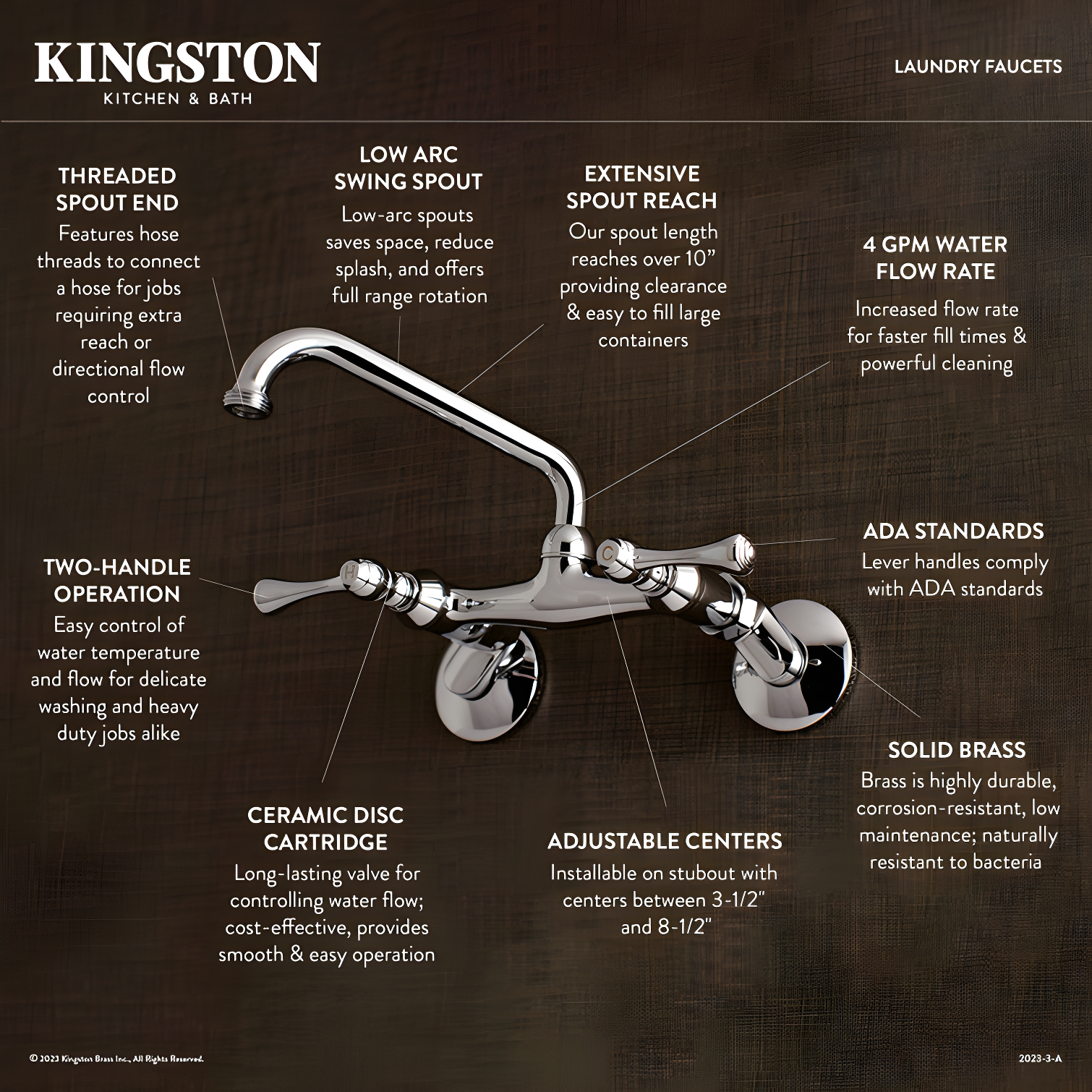Kingston Brass Kingston Two-Handle 2-Hole Wall Mount Laundry Faucet