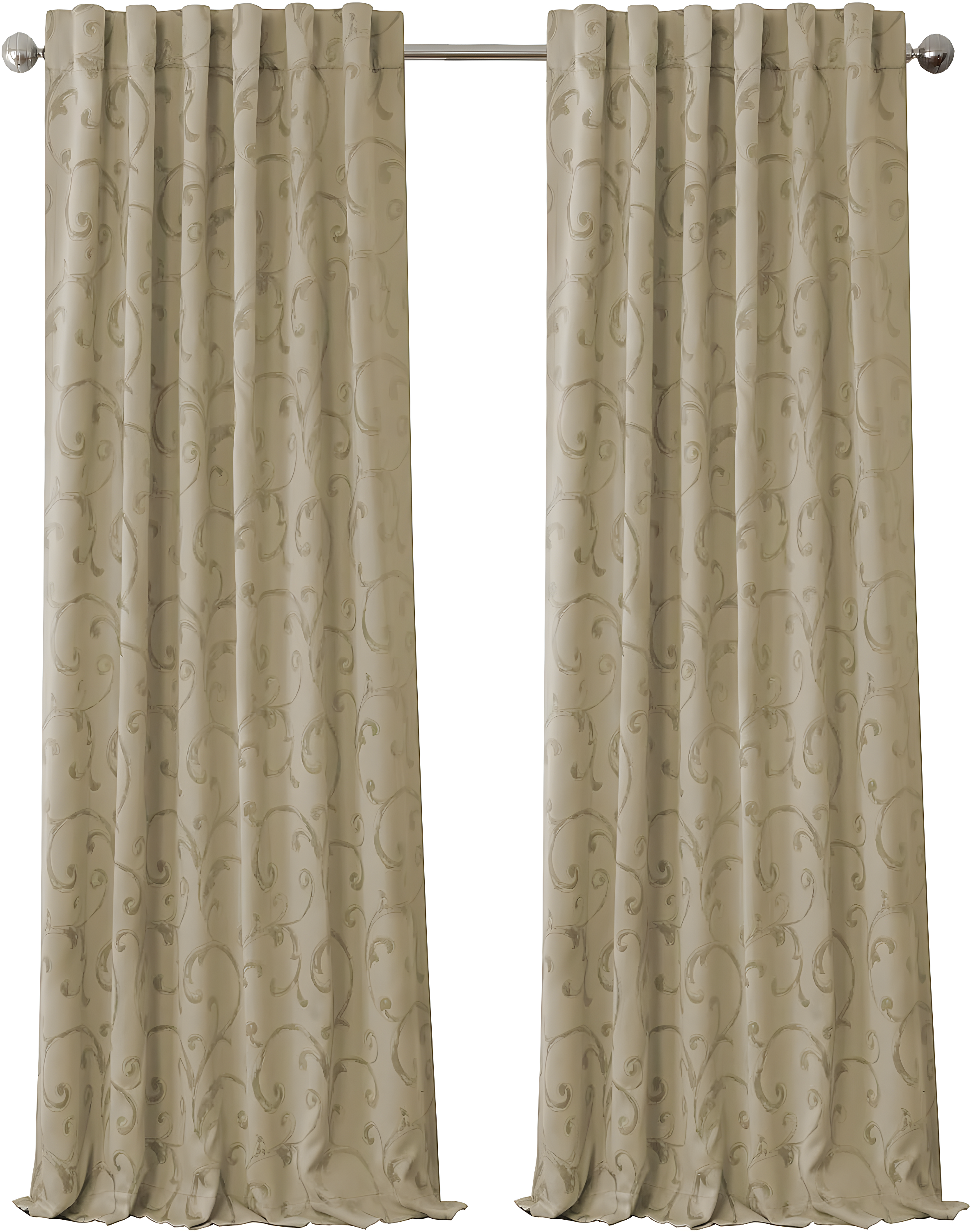 Mia Jacquard Scroll Blackout Window Curtain Panel - 52" x 84" - Natural - Elrene Home Fashions