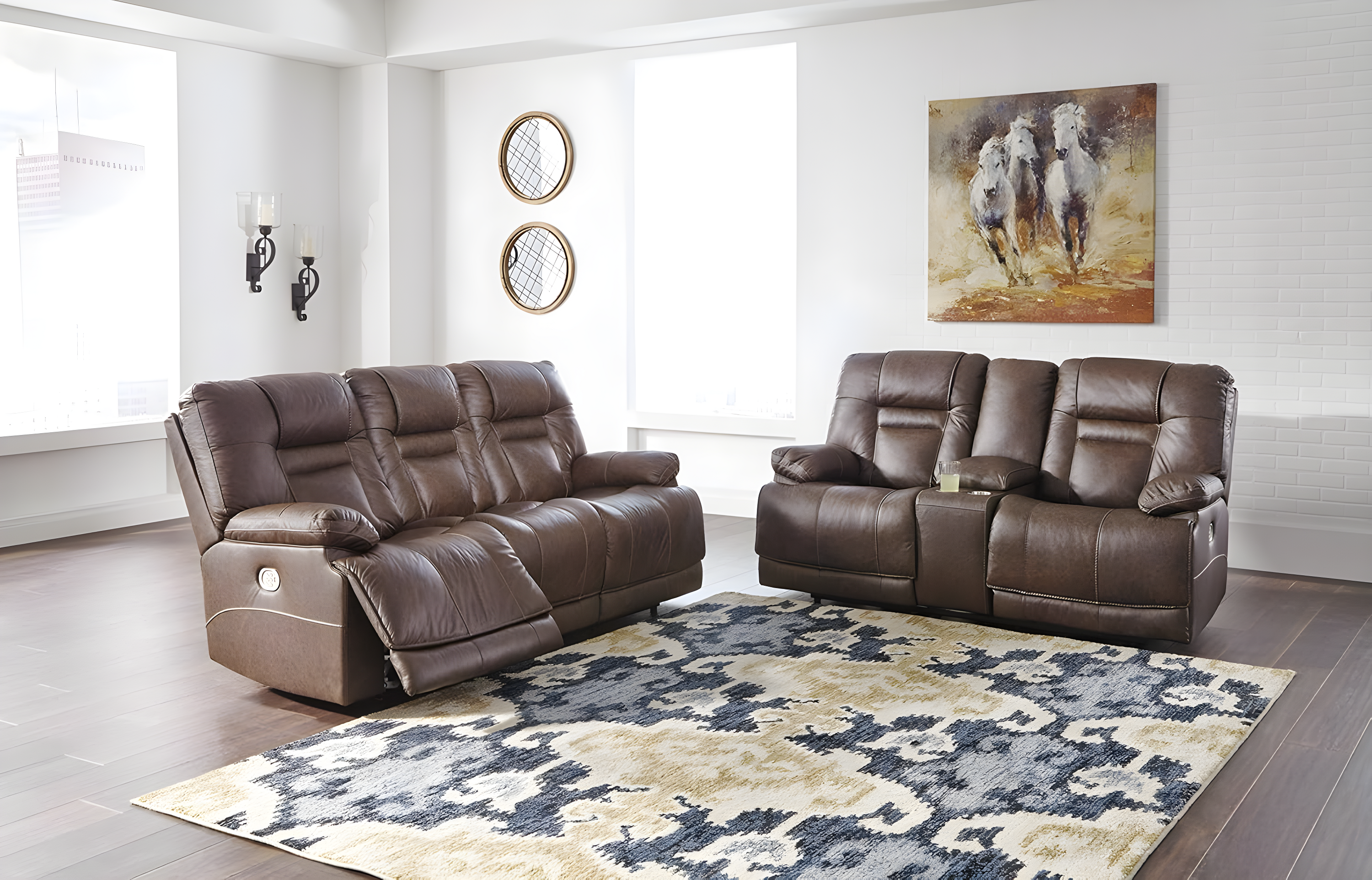 Signature Design by Ashley Wurstrow Leather Power Reclining Sofa in Umber