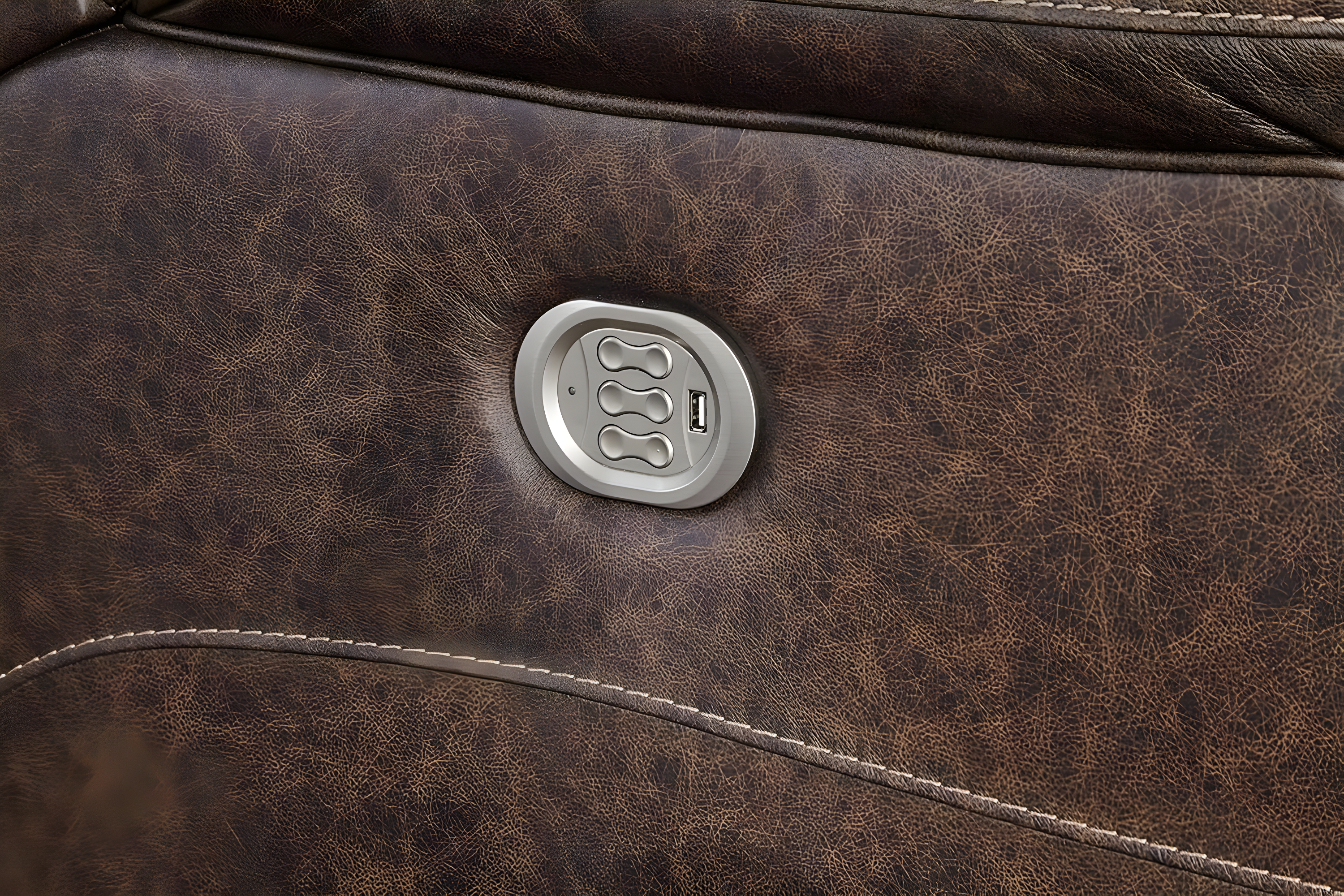 Signature Design by Ashley Wurstrow Leather Power Reclining Sofa in Umber