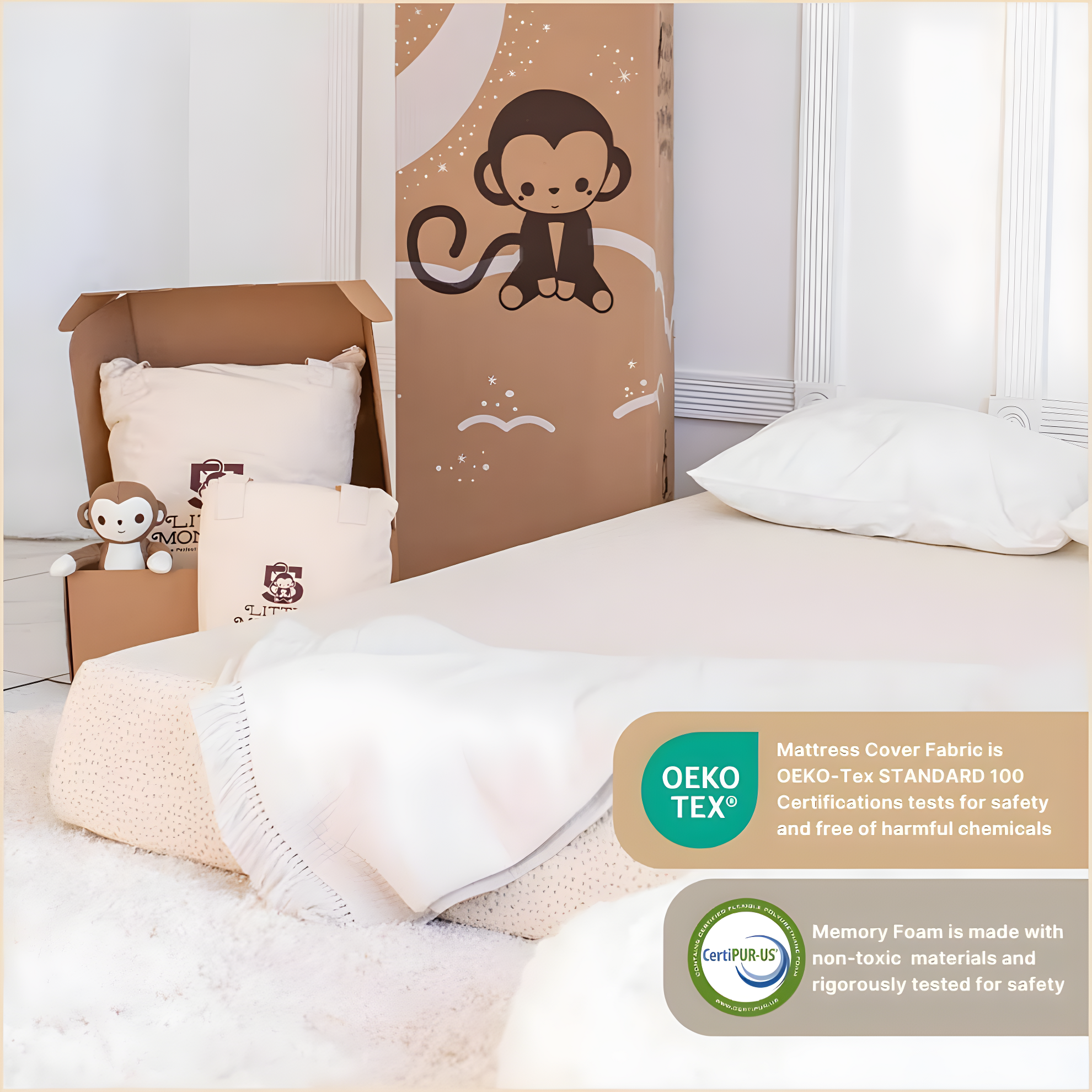Hollywood Bed Frame Twin 5 Little Monkeys 8" Kids' Original Memory Foam Mattress: Hypoallergenic, Water-Resistant, Organic Cotton
