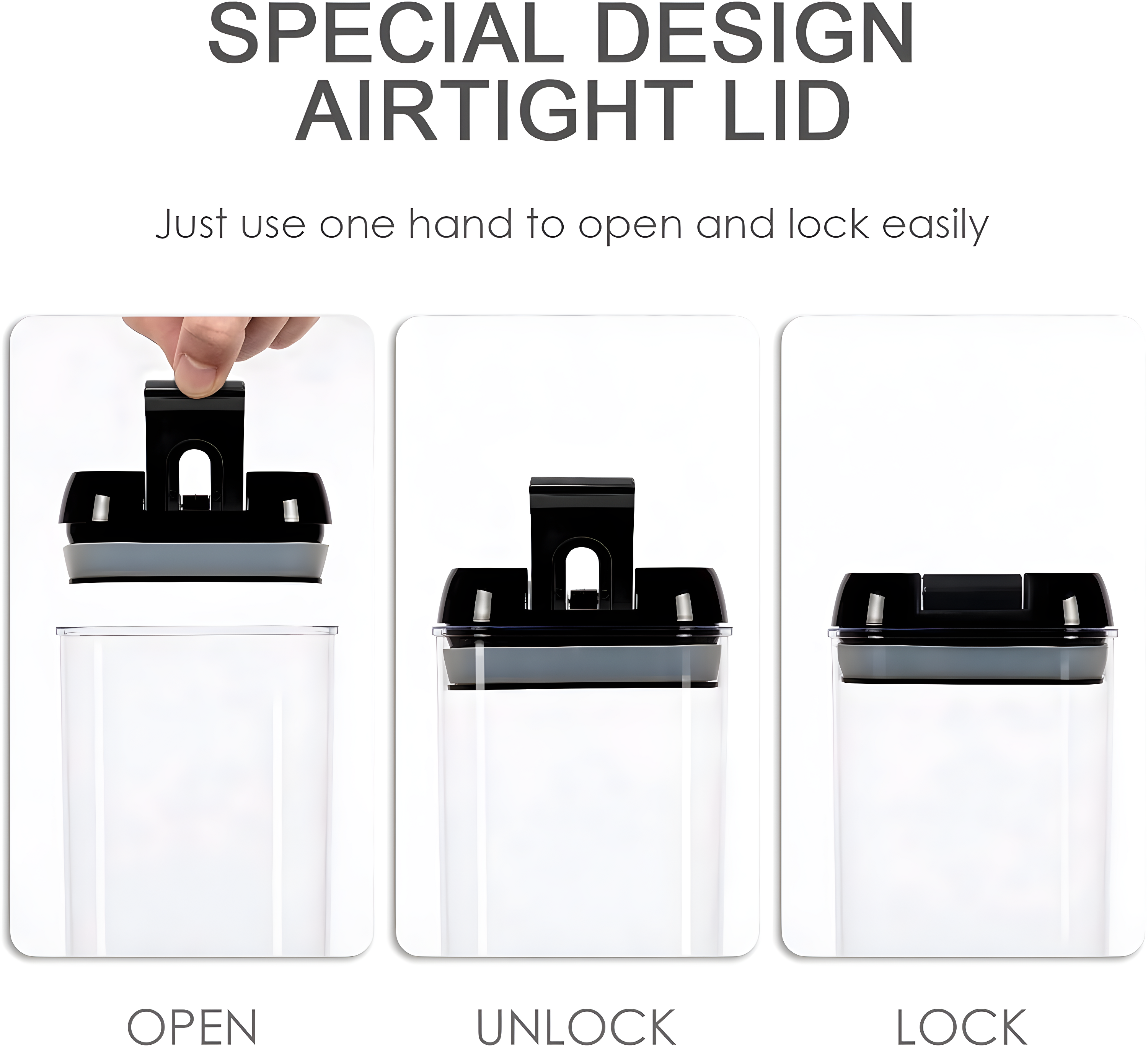 Juego de 7 Recipientes Herméticos para Almacenamiento de Despensa de Alimentos con Marcador de Borrado en Seco y Etiquetas, Negro