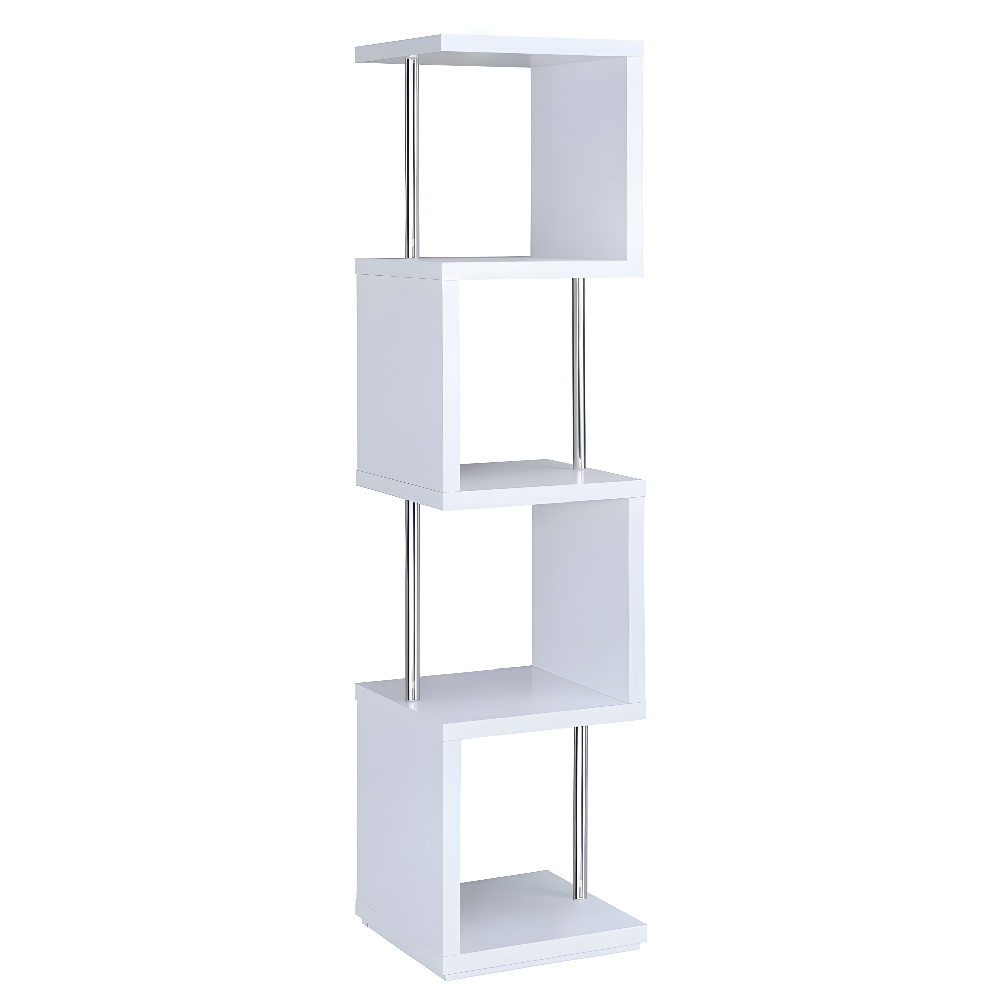 66.5" Baxter 4 Shelf Zig Zag Bookcase with Chrome Details White - Coaster: Modern Laminated Storage Display