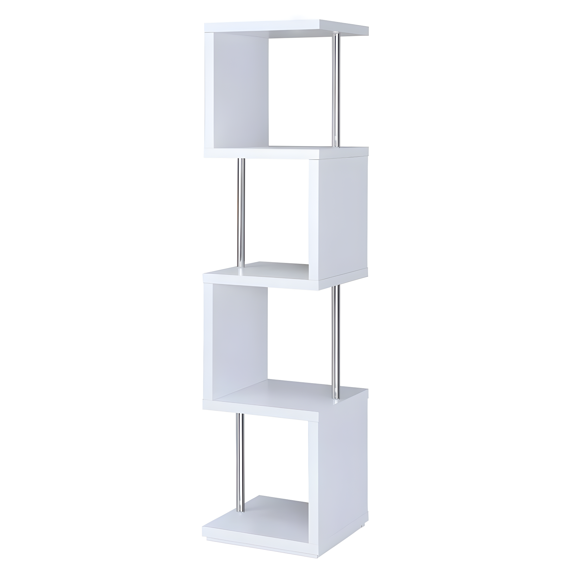 66.5" Baxter 4 Shelf Zig Zag Bookcase with Chrome Details White - Coaster: Modern Laminated Storage Display