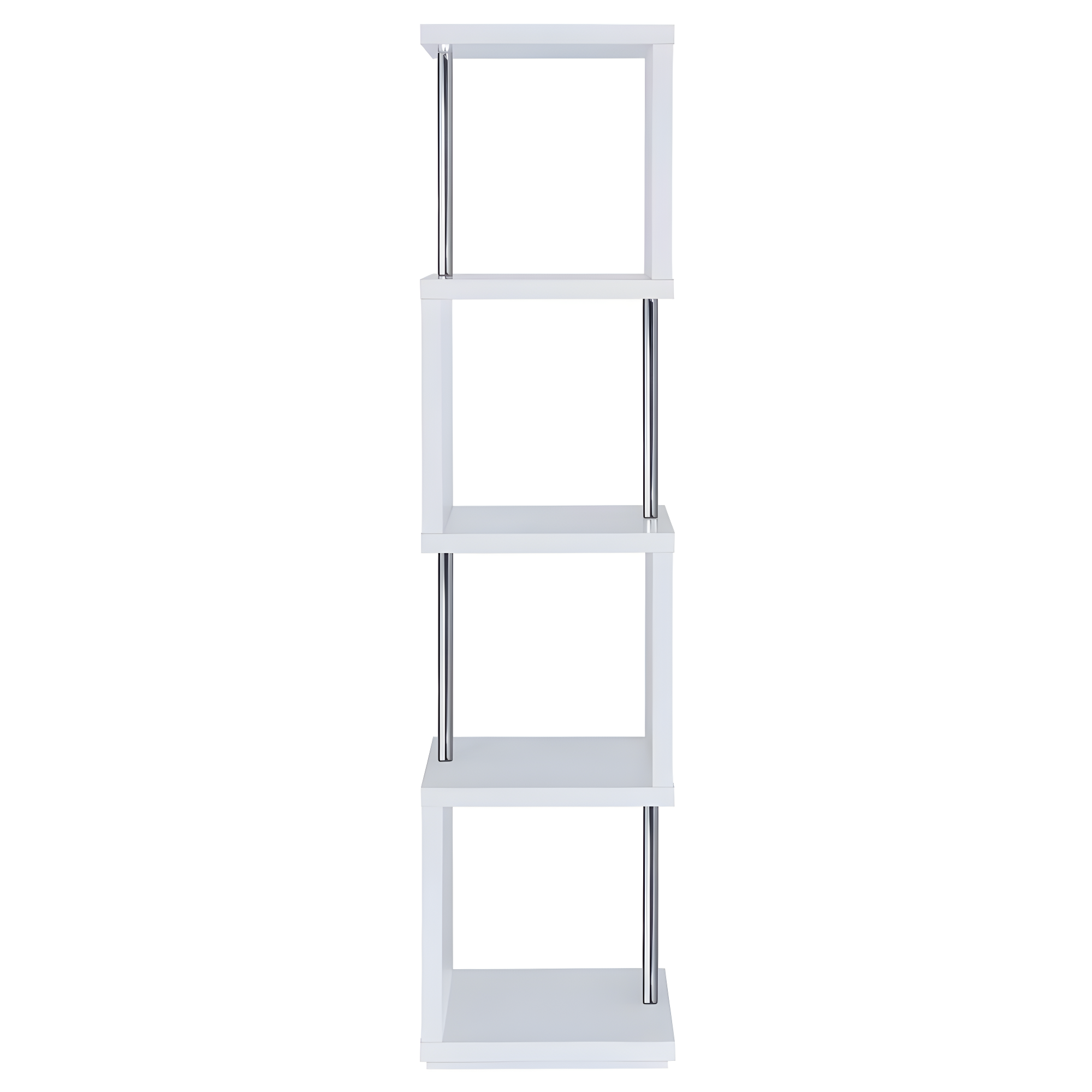 66.5" Baxter 4 Shelf Zig Zag Bookcase with Chrome Details White - Coaster: Modern Laminated Storage Display