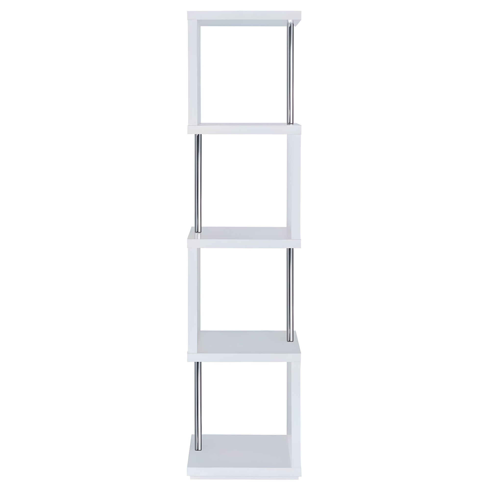 66.5" Baxter 4 Shelf Zig Zag Bookcase with Chrome Details White - Coaster: Modern Laminated Storage Display