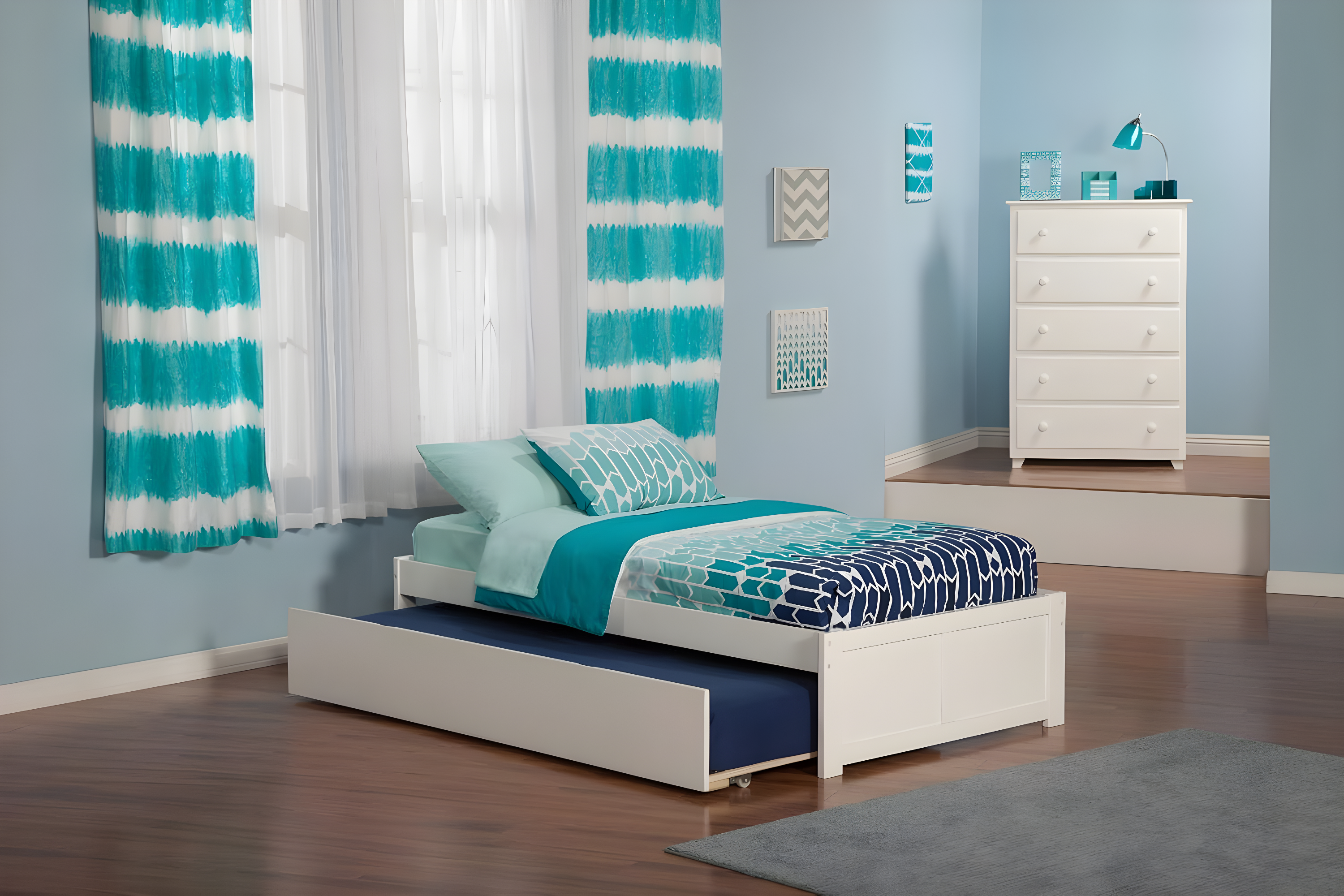 Concord Platform Bed with Flat Panel Foot Board and Twin Size Urban Trundle Bed, Multiple Colors, Multiple Sizes