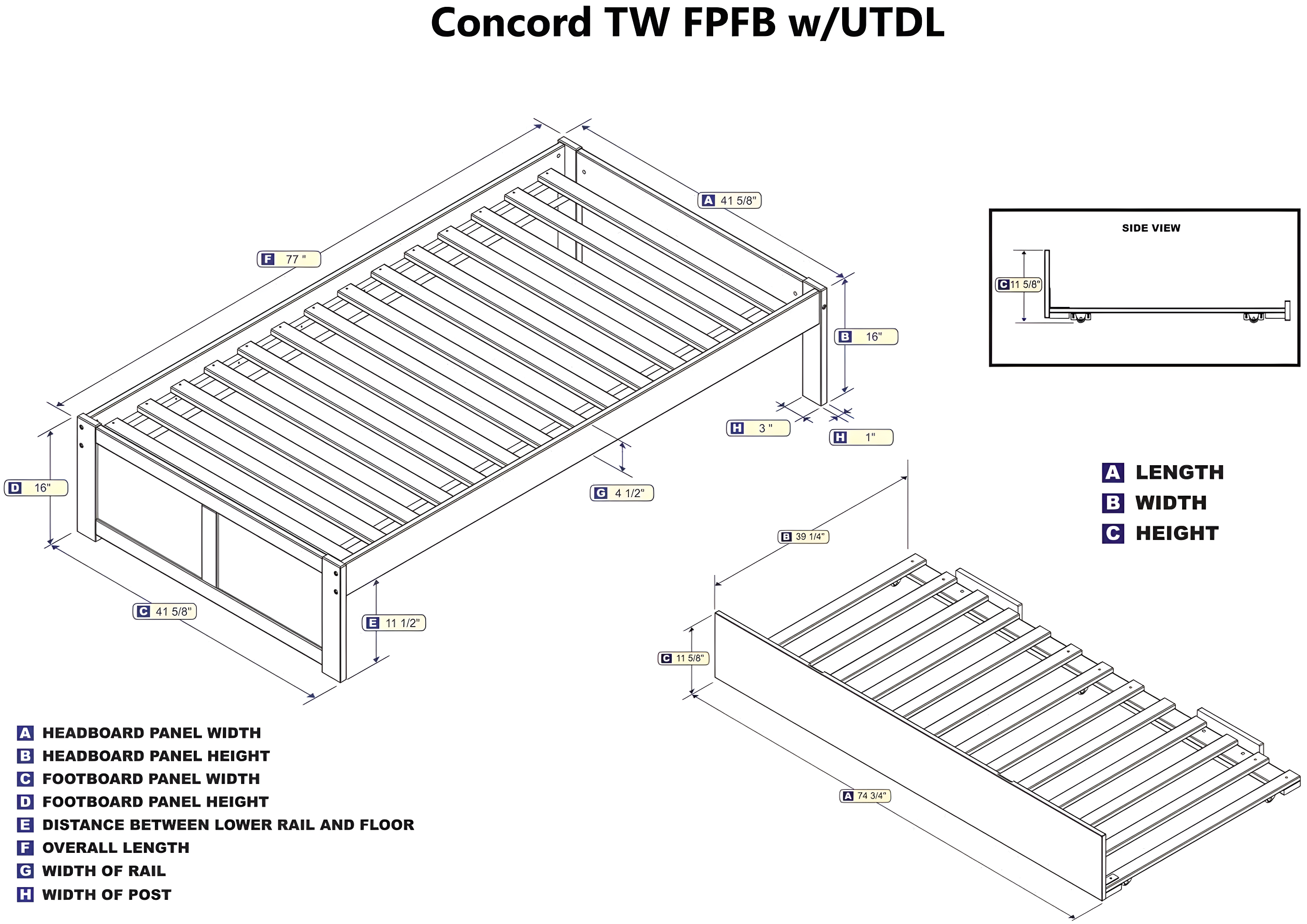 Concord Platform Bed with Flat Panel Foot Board and Twin Size Urban Trundle Bed, Multiple Colors, Multiple Sizes