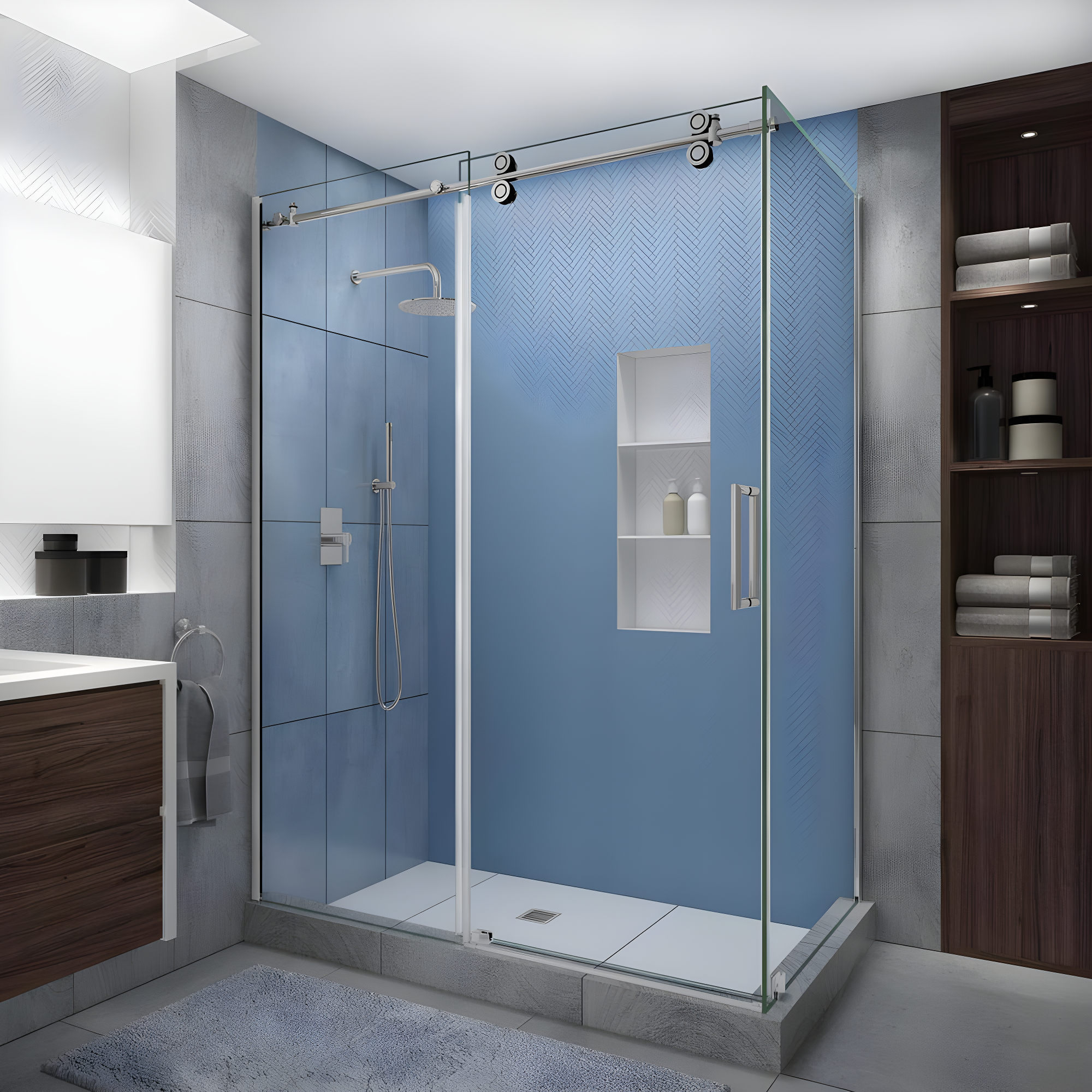 Aston Langham XL 60" - 64" W x 30" D x 80" H Frameless Rectangle Sliding Shower Enclosure SEN979EZ.UC-CH-643080-R