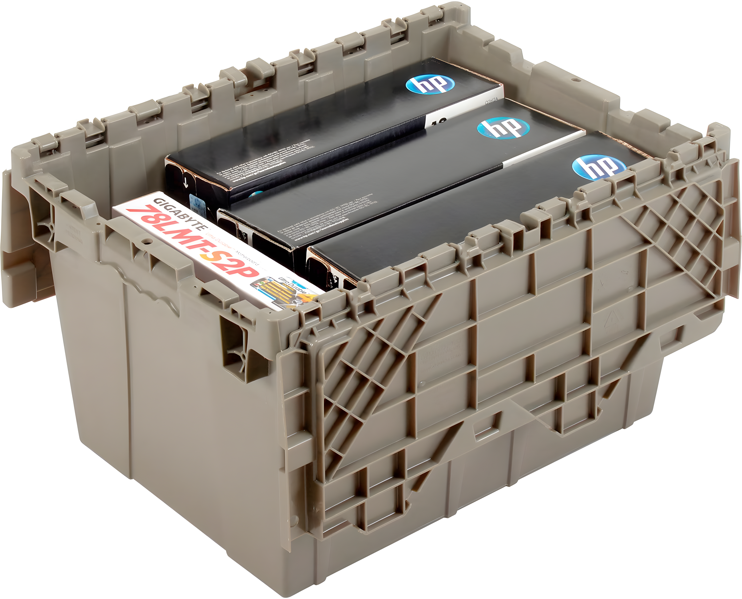 Gray Plastic Hinged Lid Storage Container 21-7/8x15-1/4x12-7/8