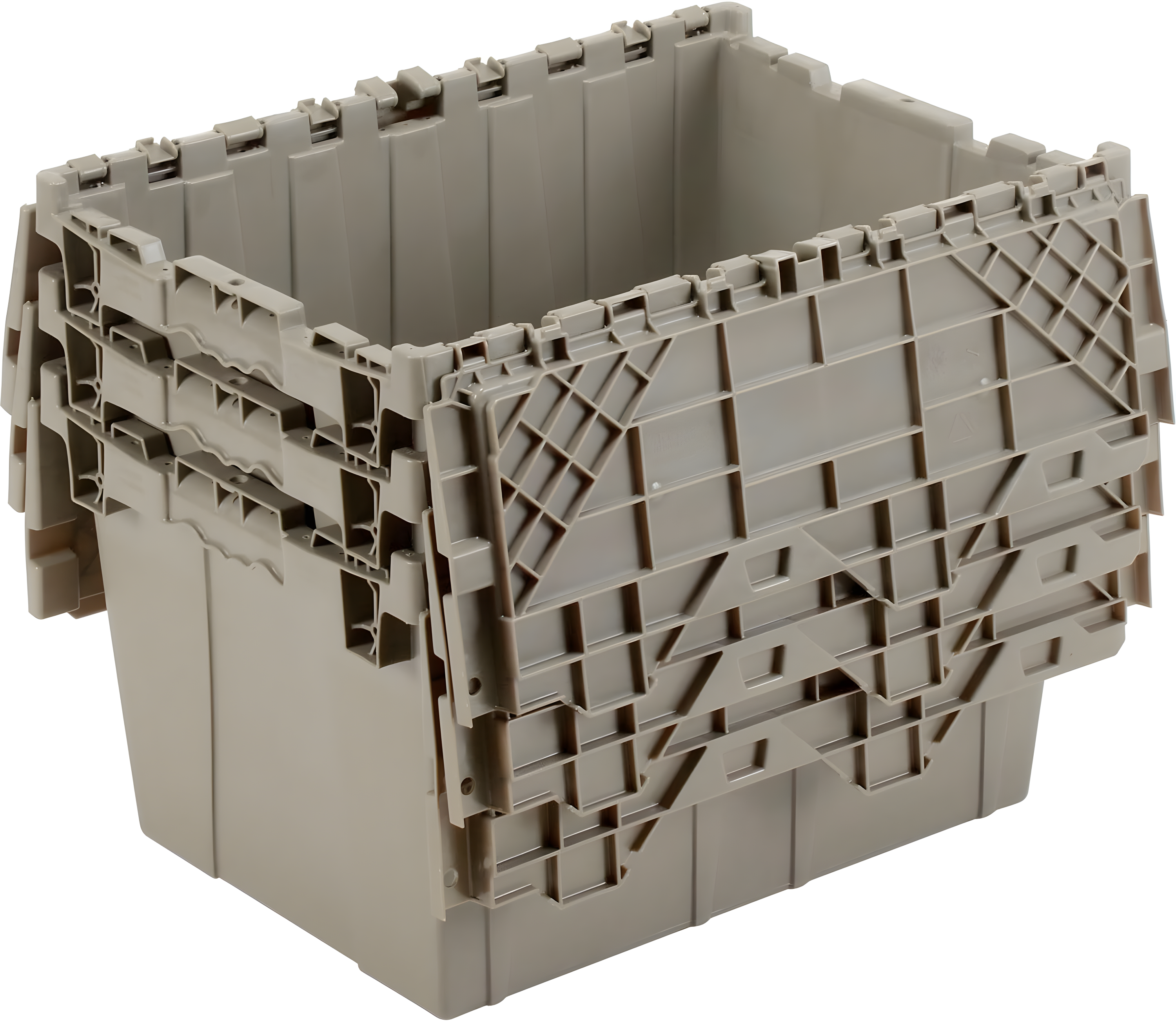 Gray Plastic Hinged Lid Storage Container 21-7/8x15-1/4x12-7/8