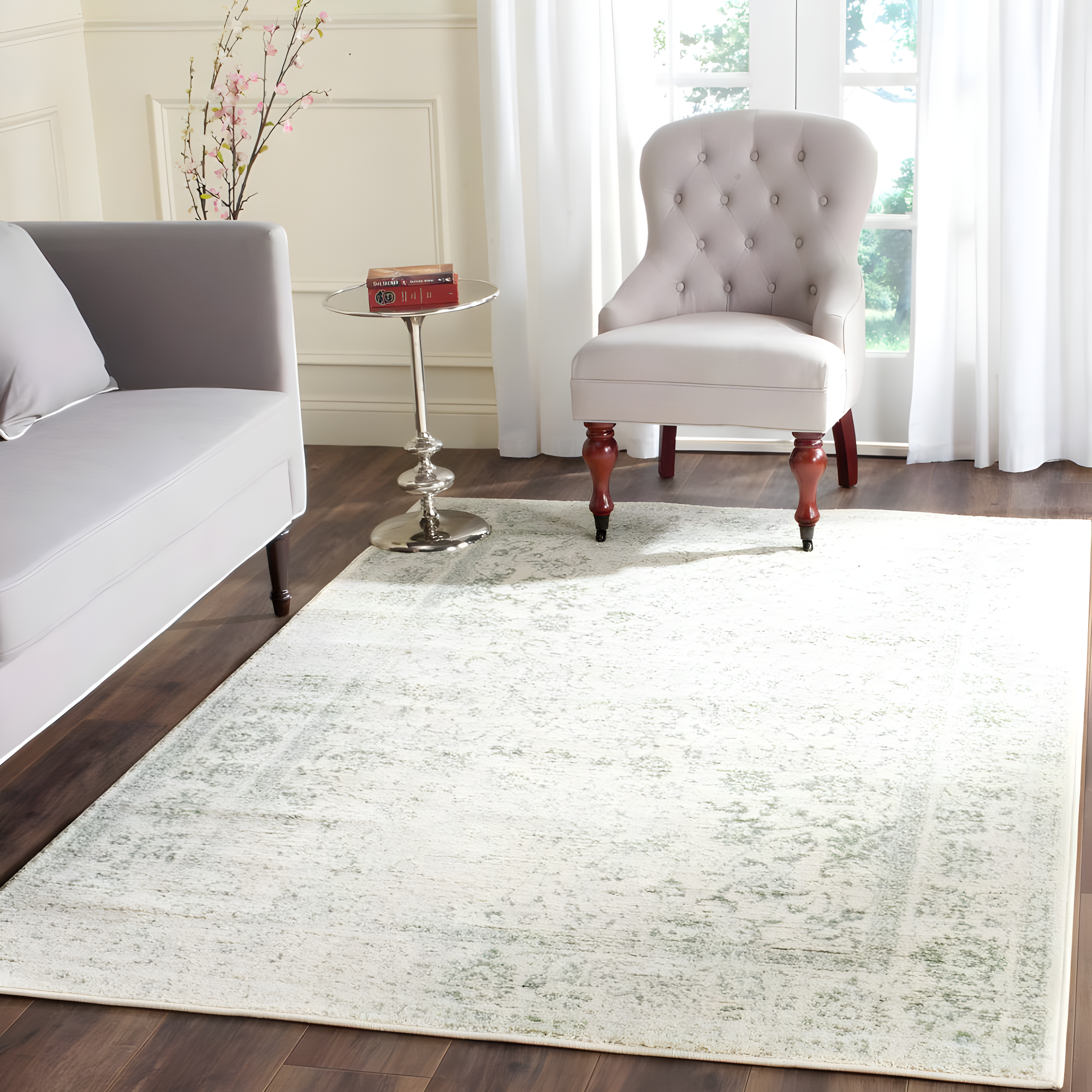 Adirondack ADR109 Machine Made Indoor Area Rug - Ivory/Sage - 4'x6' - Safavieh