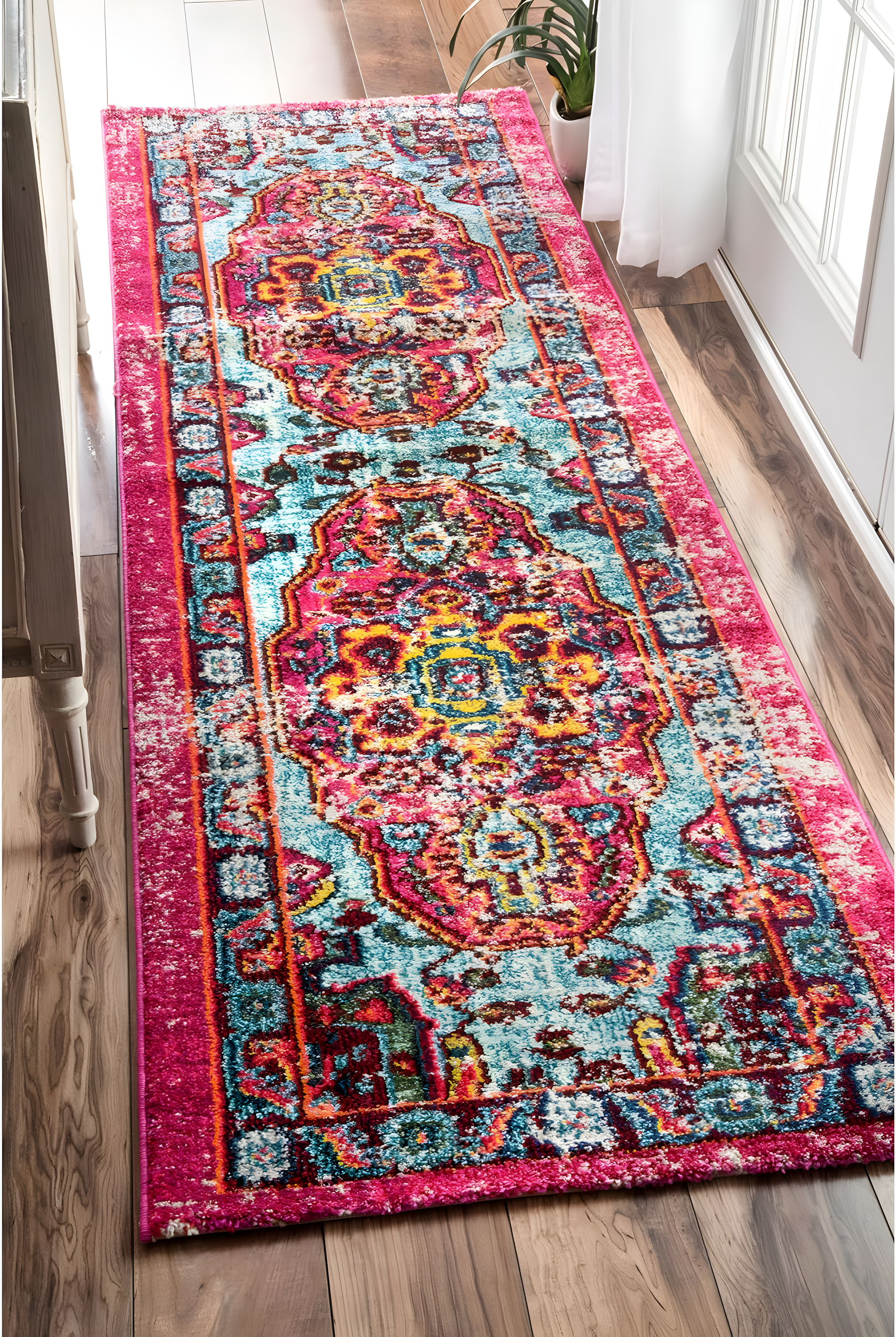 Nuloom Corbett Medallion 2x10 Runner Indoor Area Rug for Living Room Bedroom Dining Room Entryway Hallway Kitchen, Fuchsia/Ivory