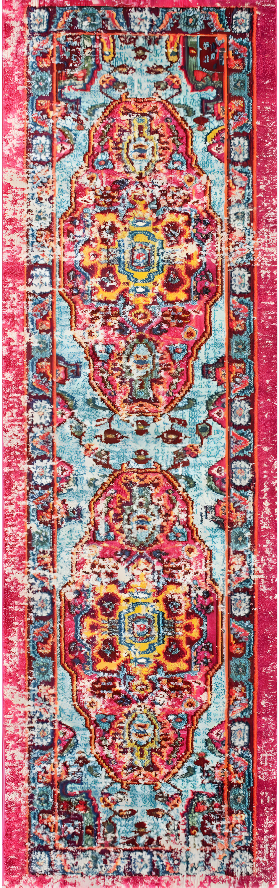 Nuloom Corbett Medallion 2x10 Runner Indoor Area Rug for Living Room Bedroom Dining Room Entryway Hallway Kitchen, Fuchsia/Ivory