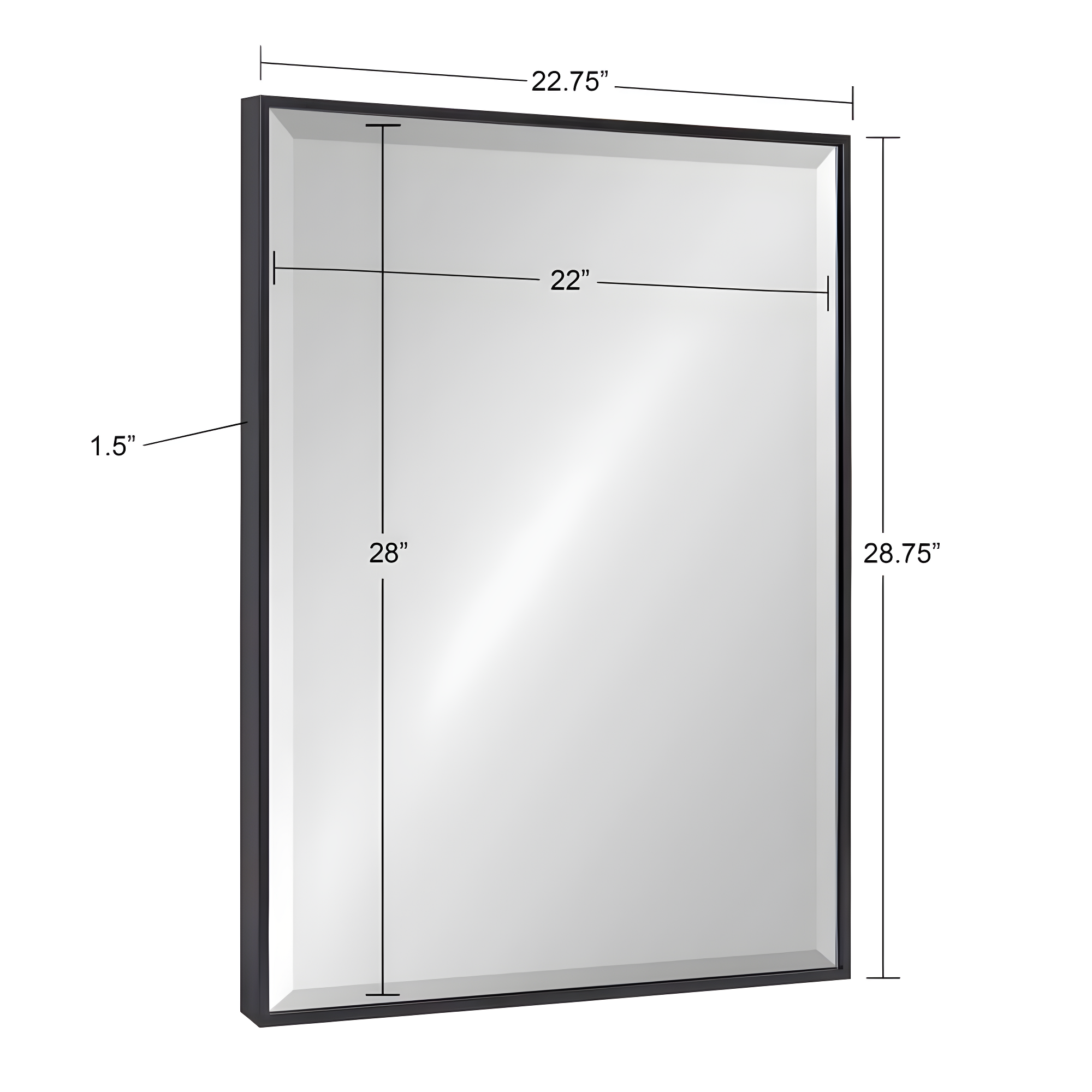 22.7" x 28.7" Rhodes Rectangle Wall Mirror Black - Kate & Laurel: Modern Beveled, No Assembly Required