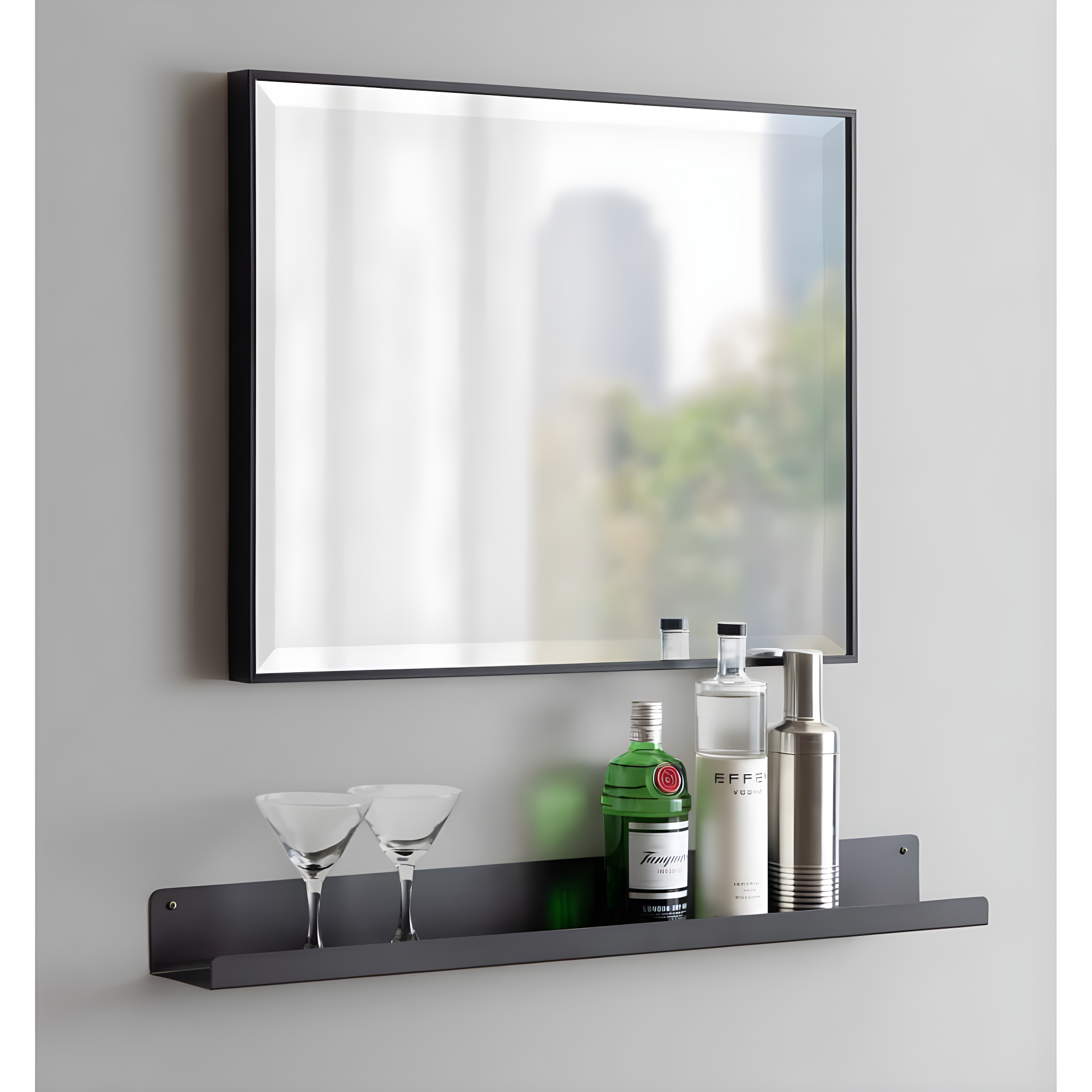 22.7" x 28.7" Rhodes Rectangle Wall Mirror Black - Kate & Laurel: Modern Beveled, No Assembly Required