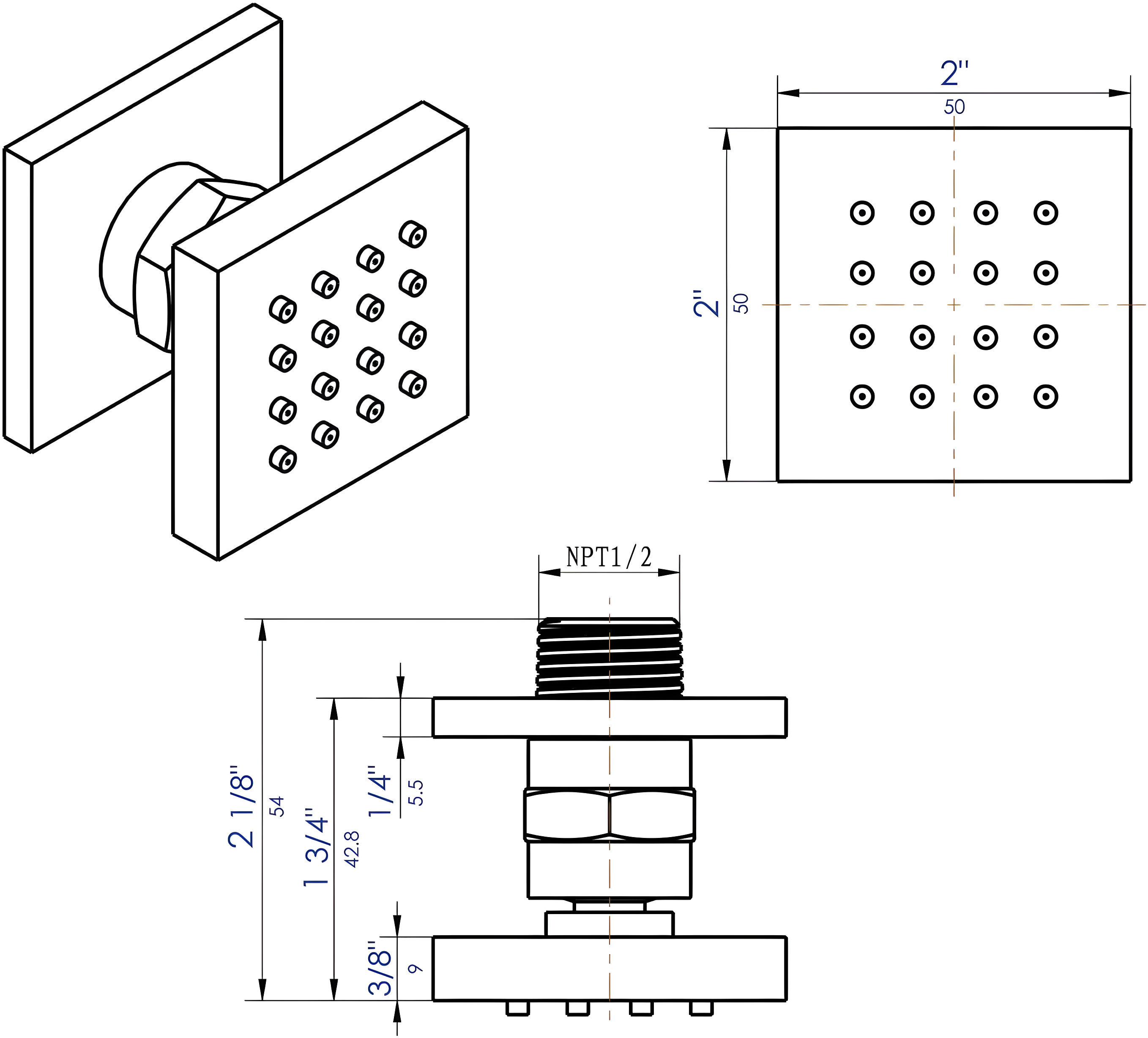 Square Adjustable Shower Body Spray