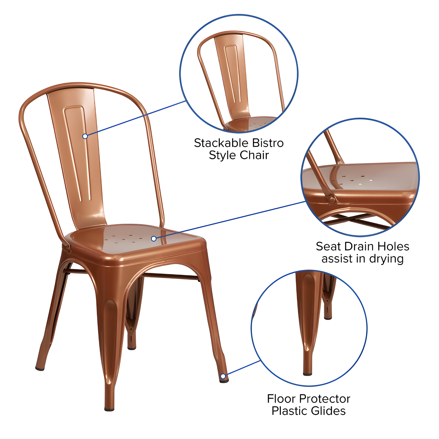 Flash Furniture Peterson Armless Metal Indoor-Outdoor Stackable Dining Chair (Set of 4)