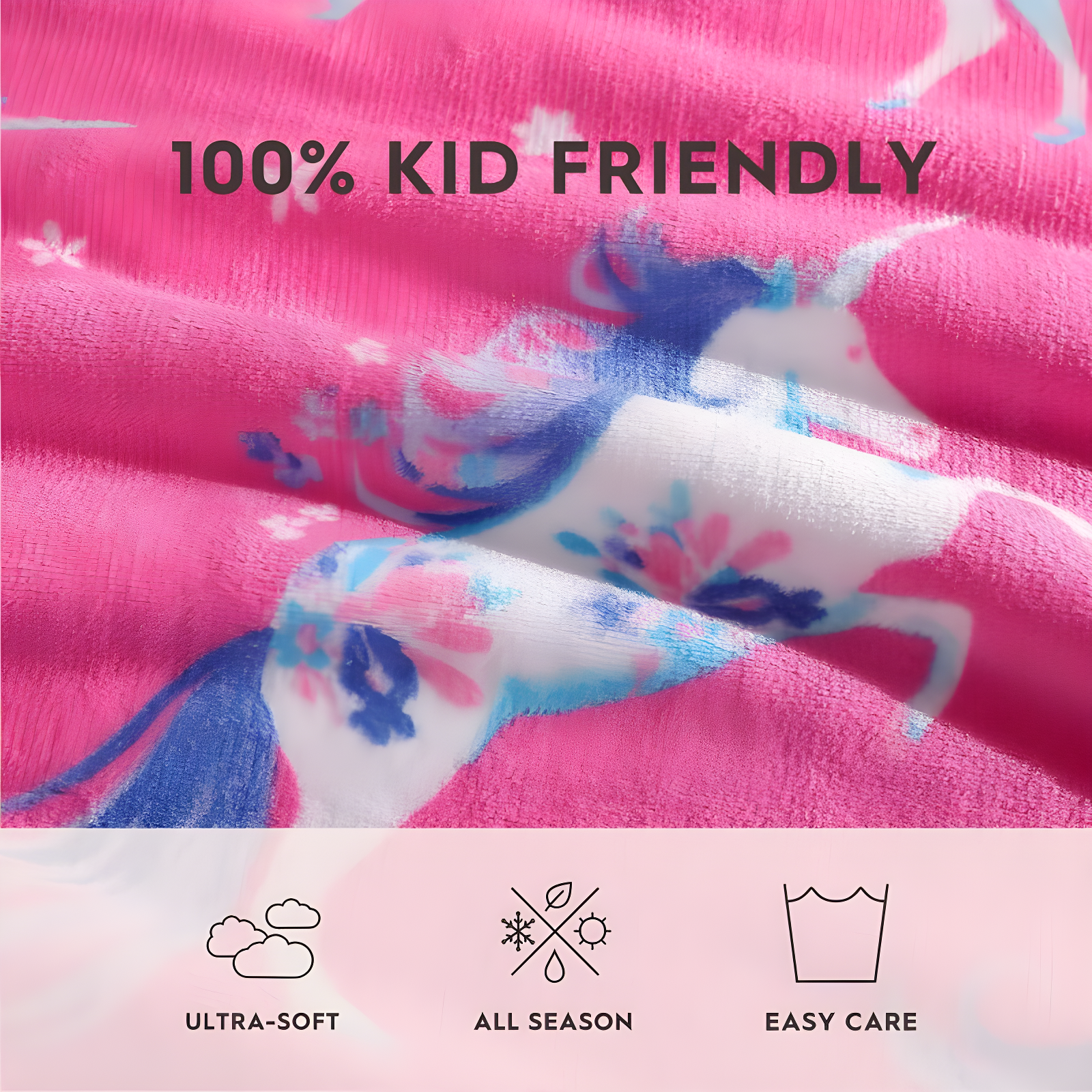 50"x60" LA Kids' Unicorn Utopia Ultra Soft Plush Throw Blanket Pink - Laura Ashley: Cozy Fleece, Hemstitched, OEKO-TEX Certified