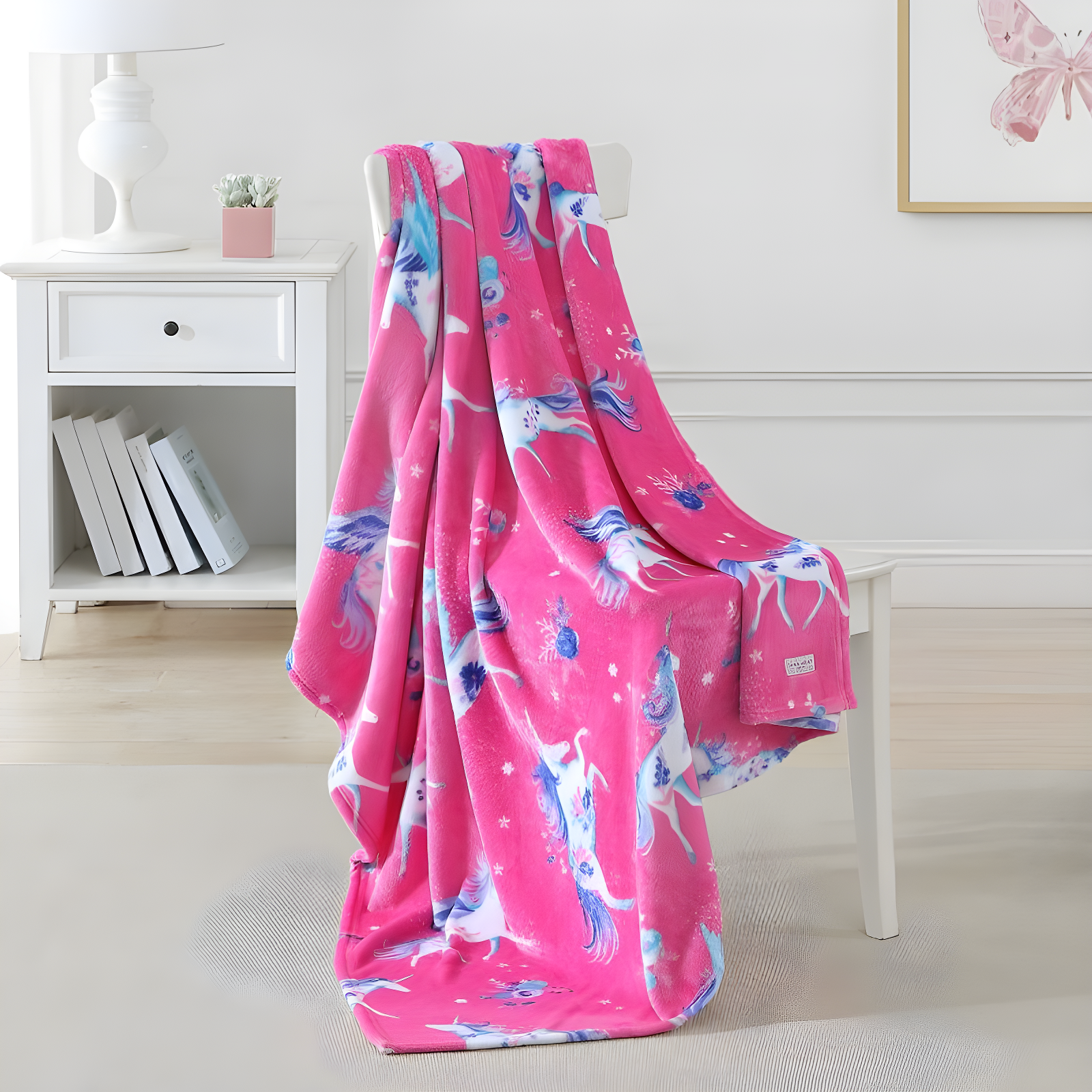 50"x60" LA Kids' Unicorn Utopia Ultra Soft Plush Throw Blanket Pink - Laura Ashley: Cozy Fleece, Hemstitched, OEKO-TEX Certified