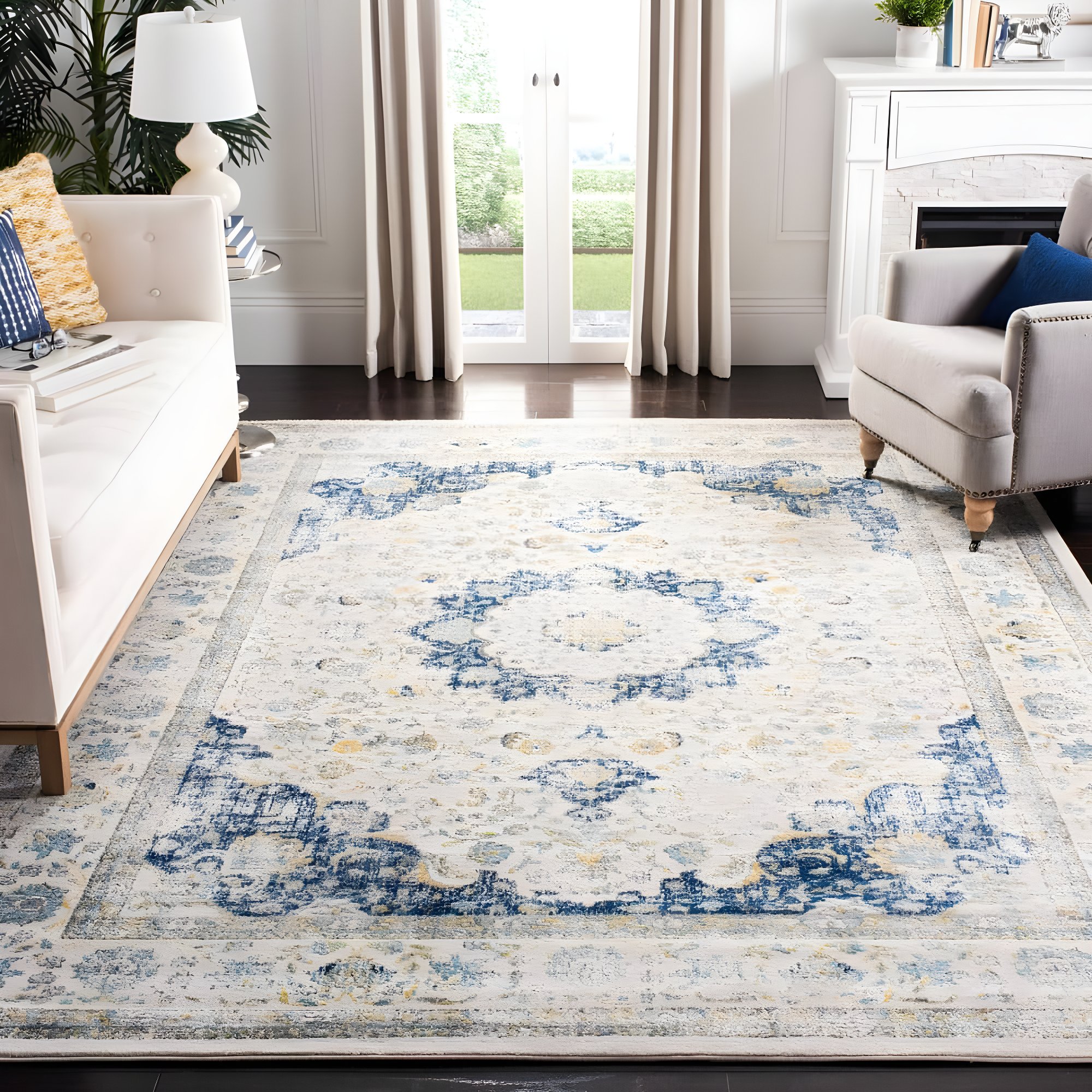 Evoke EVK220 Power Loomed Area Rug - Ivory/Blue - 8'9"x11'9" - Safavieh.