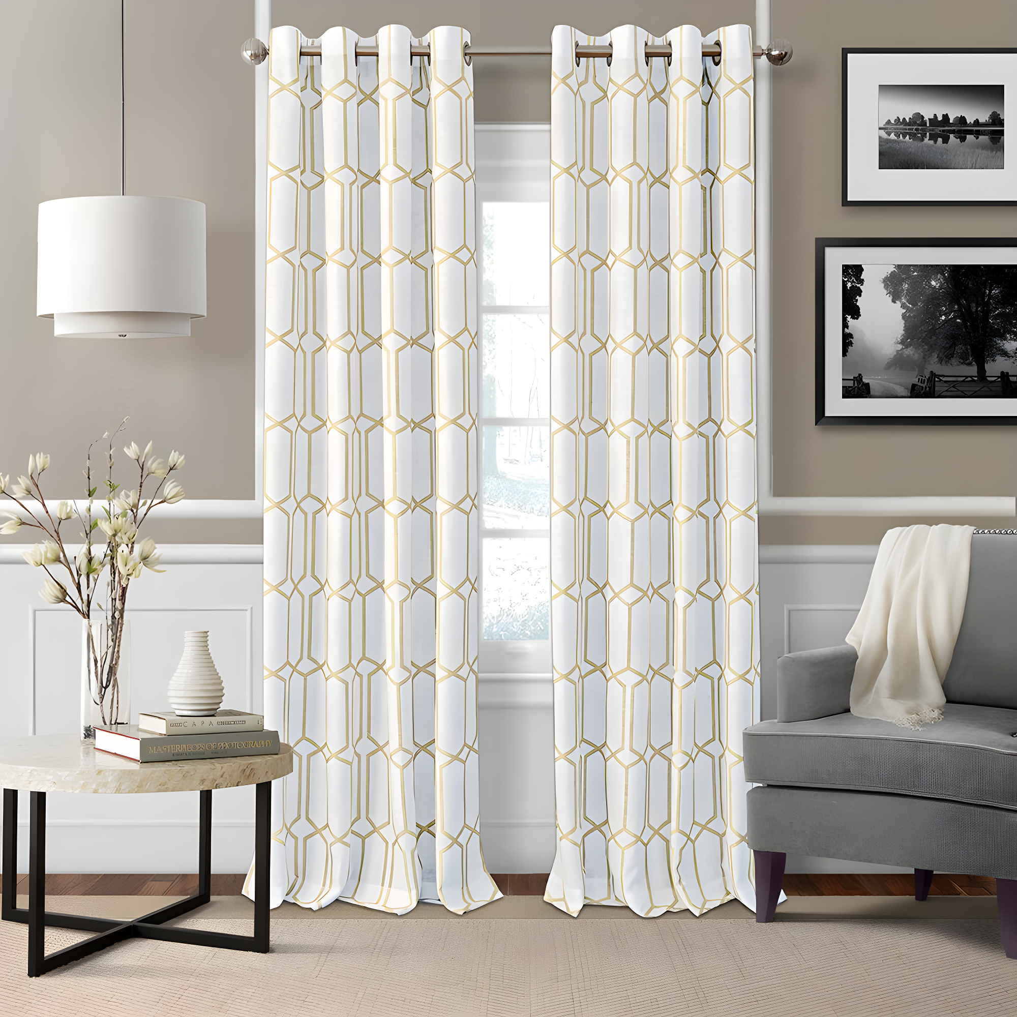 Albesa Geometric Room Darkening Thermal Grommet Single Curtain Panel